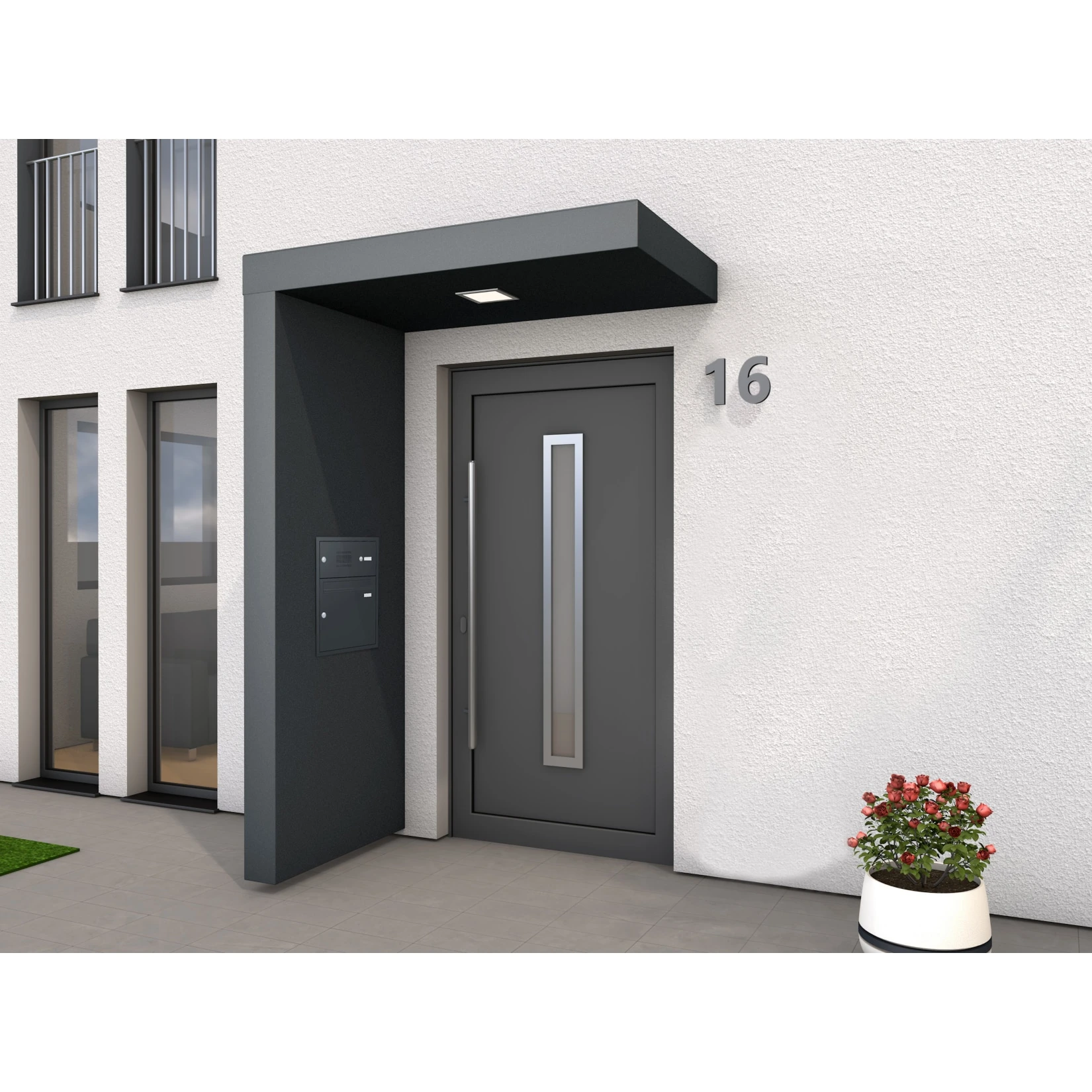 Gutta BS PLUS 160 Rechteckvordach Mit Seitenteil Links Und Briefkasten Fuka DB 703 1 Gutta BS PLUS 160 Rechteckvordach Mit Seitenteil Links Und Briefkasten Fuka DB 703