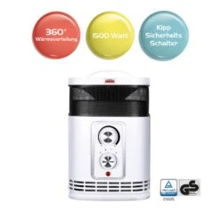 Mauk PTC Keramikheizlüfter 360 Grad 1500W Mit Ventilatorfunktion