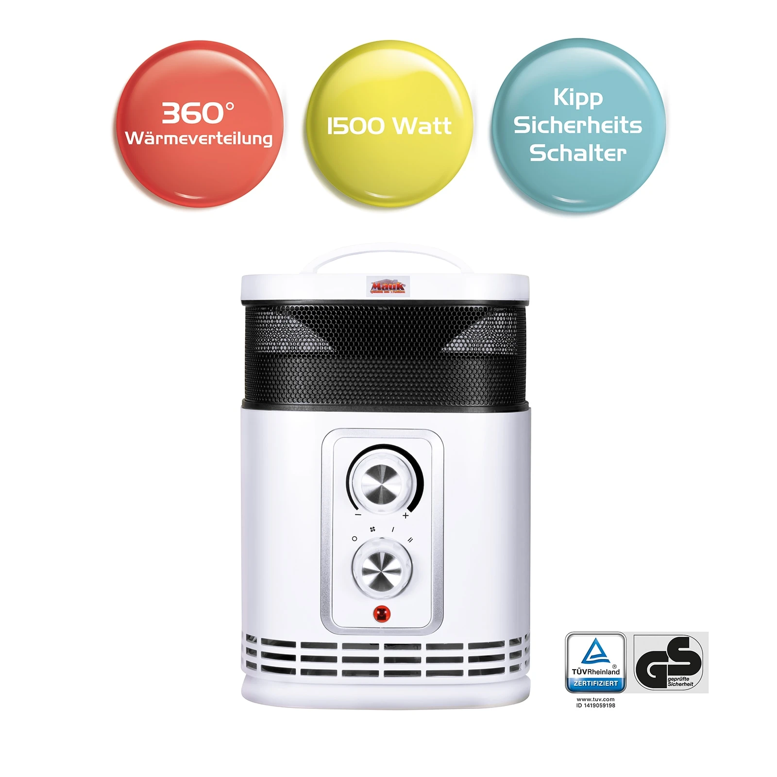 Mauk PTC Keramikheizlüfter 360 Grad 1500W Mit Ventilatorfunktion 1 Mauk PTC Keramikheizlüfter 360 Grad 1500W Mit Ventilatorfunktion