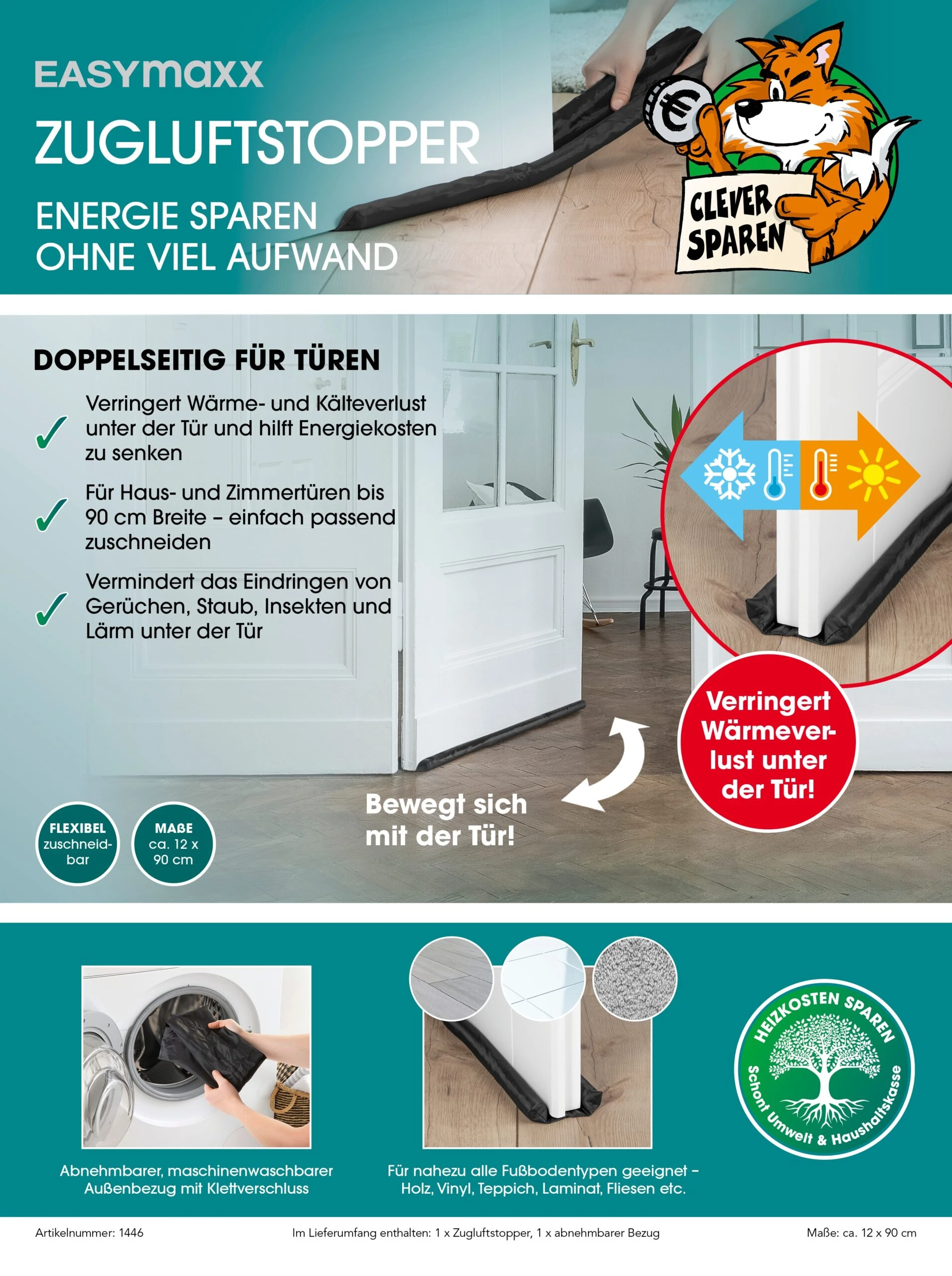 EASYmaxx Zugluftstopper Doppelseitig 12x90cm 6 EASYmaxx Zugluftstopper Doppelseitig 12x90cm – Bild 6