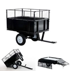 CLP Rasentraktor Kippanhänger Mit 300 KG Tragkraft | Anhängevorrichtung Mit Kippbarer Ladefläche | Anhänger Mit Abklappbaren Seitenwänden