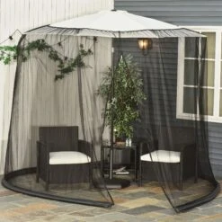Outsunny Moskitonetz Für Sonnenschirm Schwarz 300 X 230 Cm (ØxH) | Fliegennetz Mückennetz Für Gartenschirm Schutznetz -Kessler-Shop 8600336600 84B 063 prod 003