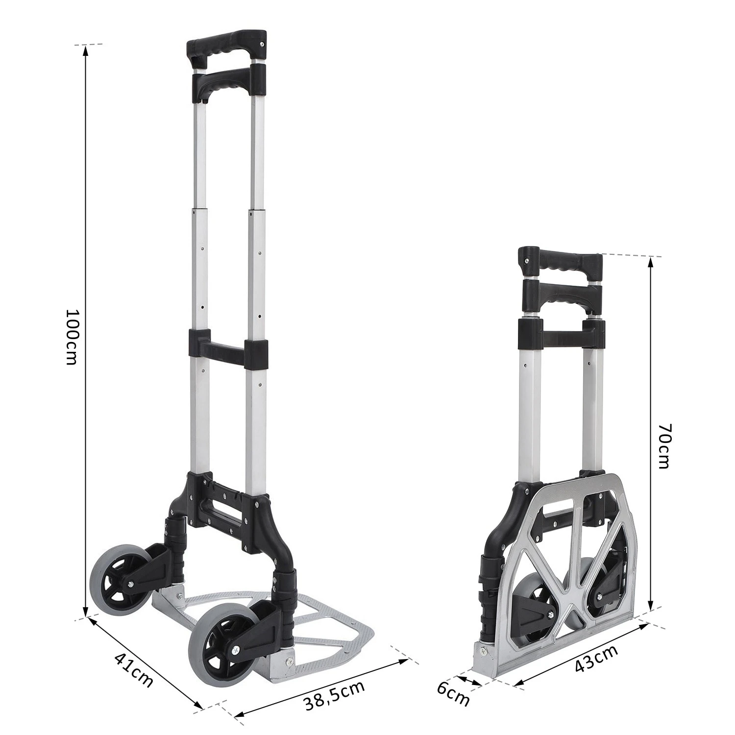 HOMCOM Transportkarre Klappbar Schwarz, Weiß, Silber Grau 41 X 38,5 X 100 Cm (LxBxH) | Sackkarre Handkarre Stapelkarre Alu-Transportkarre 5 HOMCOM Transportkarre Klappbar Schwarz, Weiß, Silber Grau 41 X 38,5 X 100 Cm (LxBxH) | Sackkarre Handkarre Stapelkarre Alu-Transportkarre – Bild 5