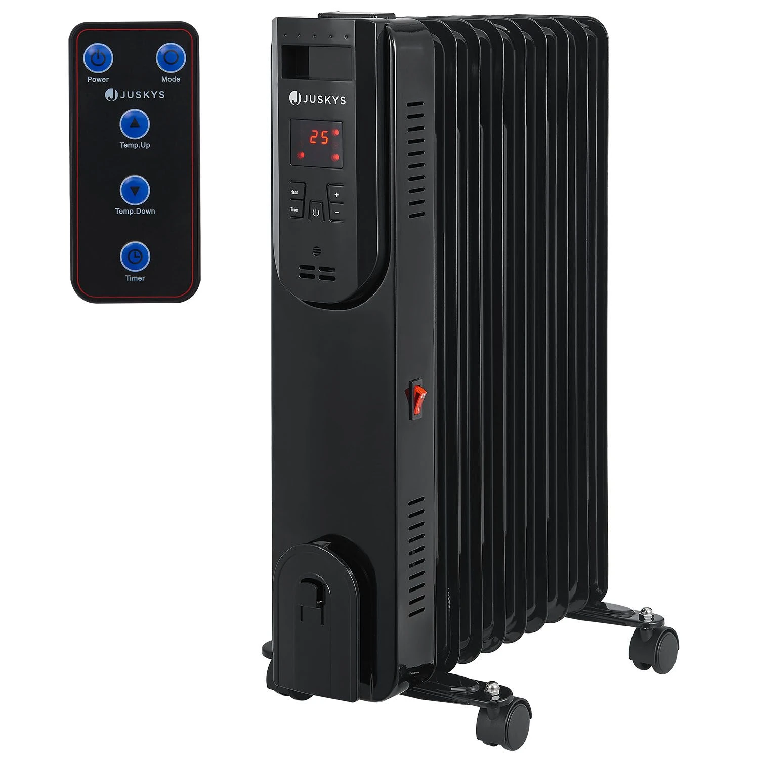 Juskys Elektroheizung Ölradiator 2000 Watt - 3 Heizstufen, Thermostat, 12 H-Timer - Radiator Schwarz