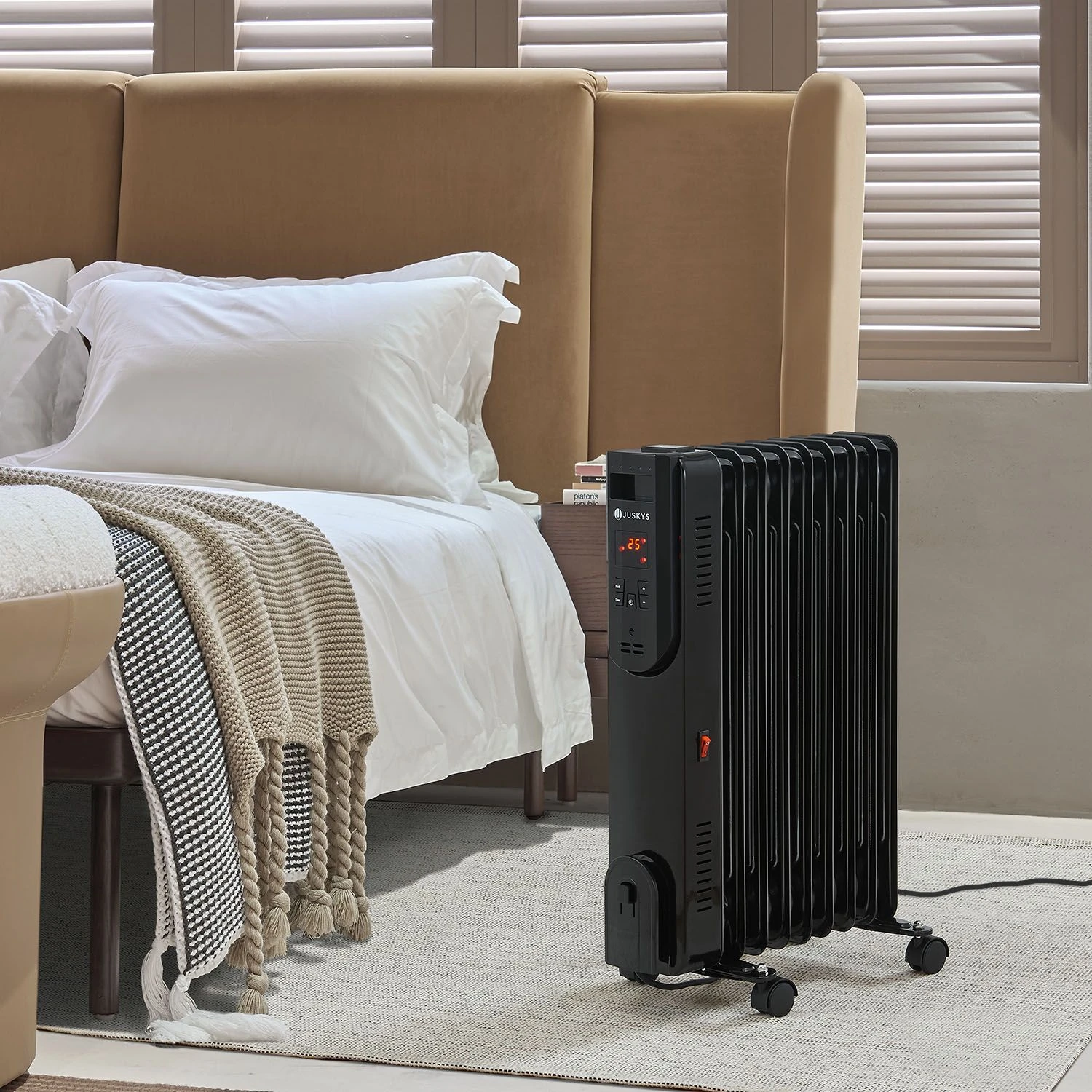 Juskys Elektroheizung Ölradiator 2000 Watt - 3 Heizstufen, Thermostat, 12 H-Timer - Radiator Schwarz – Bild 2