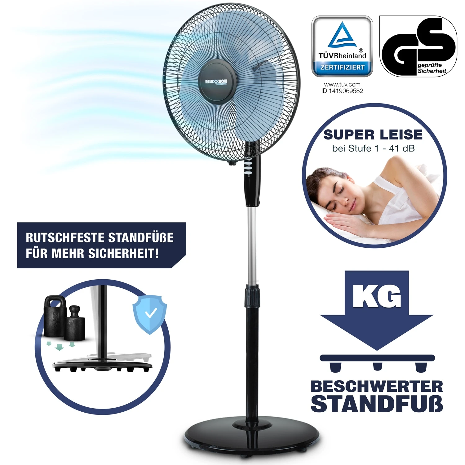RelaxxNow Standventilator VTX100 Super Leise Mit 45W Motoren Leistung – Bild 2