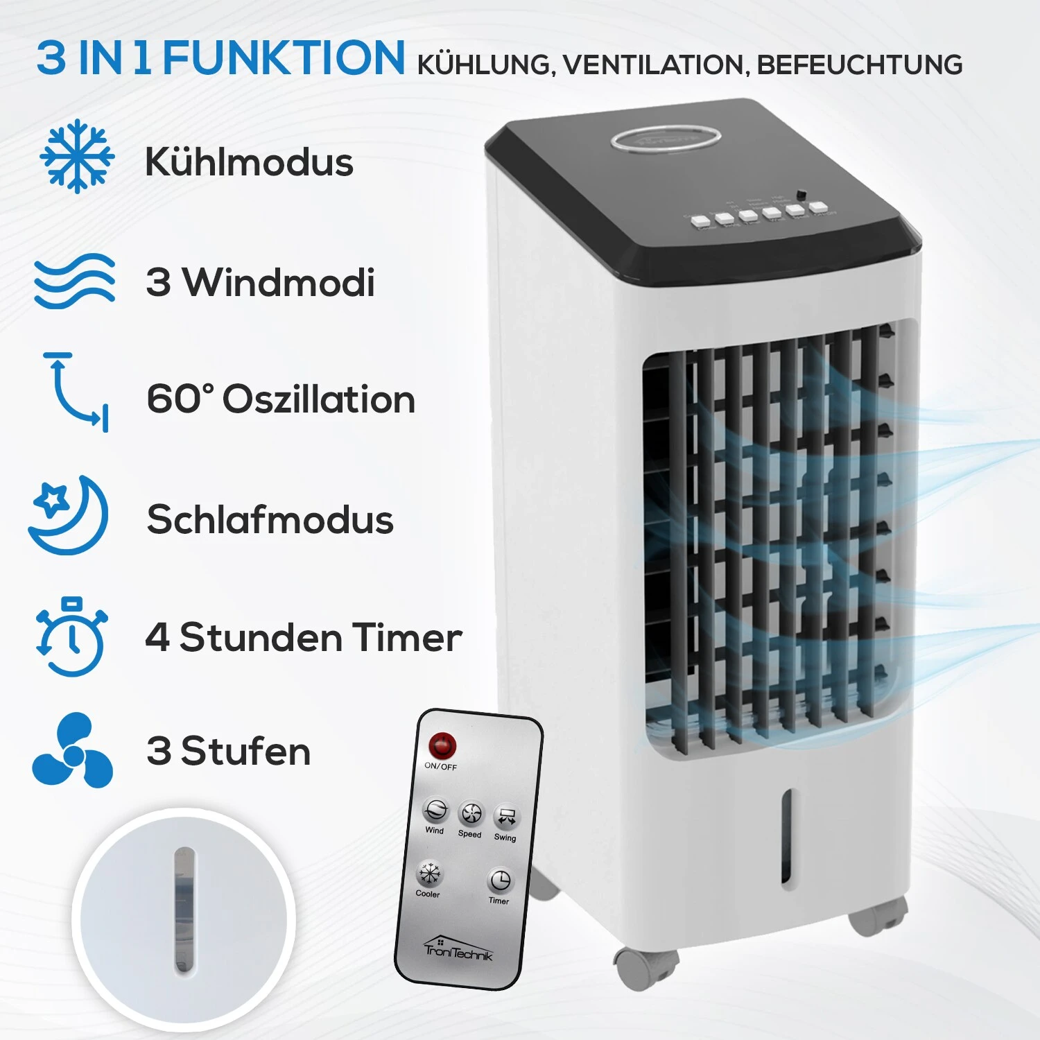 TroniTechnik Mobiles Klimagerät 4in1 Klimaanlage Luftkühler LK03 Ventilator, Inkl. Fernbedienung Und Filter 2 TroniTechnik Mobiles Klimagerät 4in1 Klimaanlage Luftkühler LK03 Ventilator, Inkl. Fernbedienung Und Filter – Bild 2