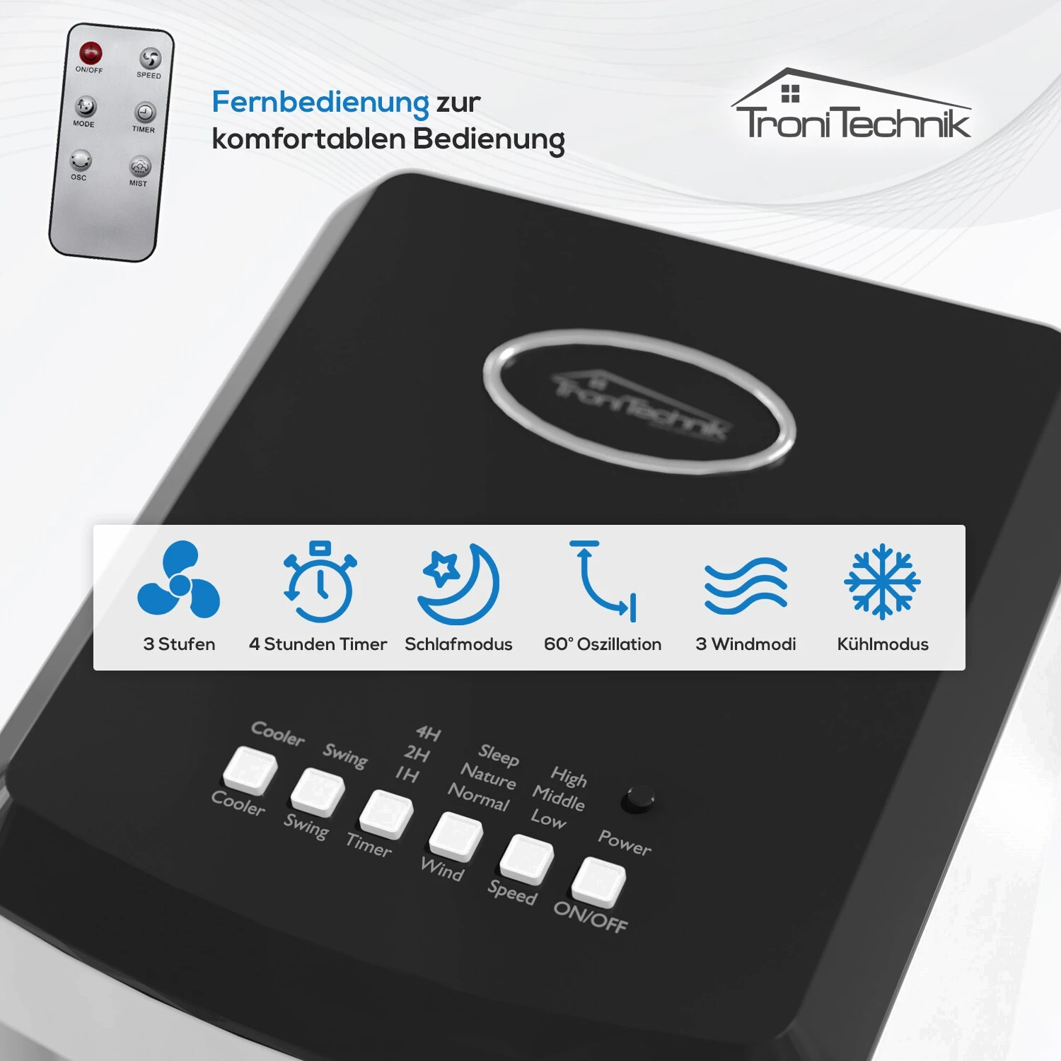 TroniTechnik Mobiles Klimagerät 4in1 Klimaanlage Luftkühler LK03 Ventilator, Inkl. Fernbedienung Und Filter 4 TroniTechnik Mobiles Klimagerät 4in1 Klimaanlage Luftkühler LK03 Ventilator, Inkl. Fernbedienung Und Filter – Bild 4