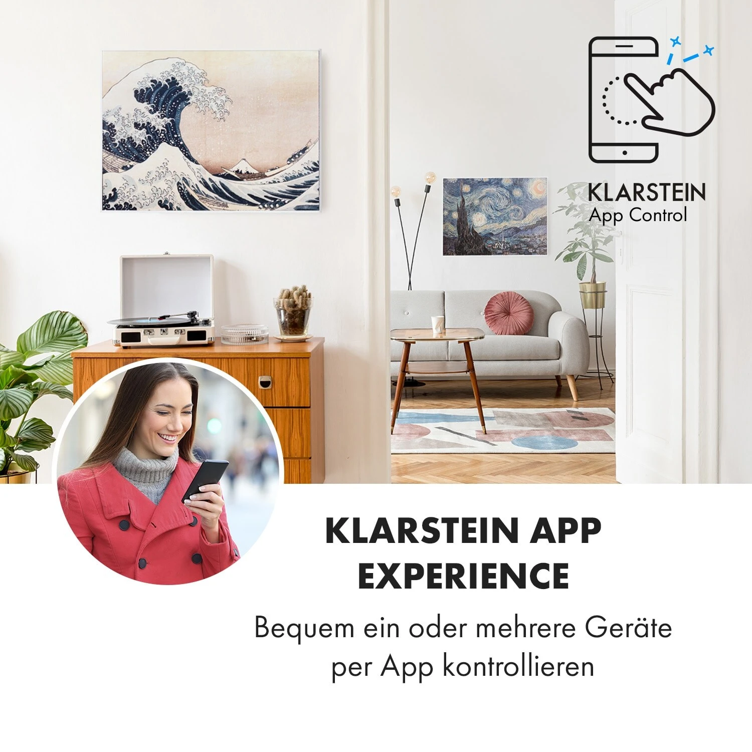 Wonderwall Air Art Smart Infrarotheizung 80x60cm 500W Wandmontage Welle – Bild 2