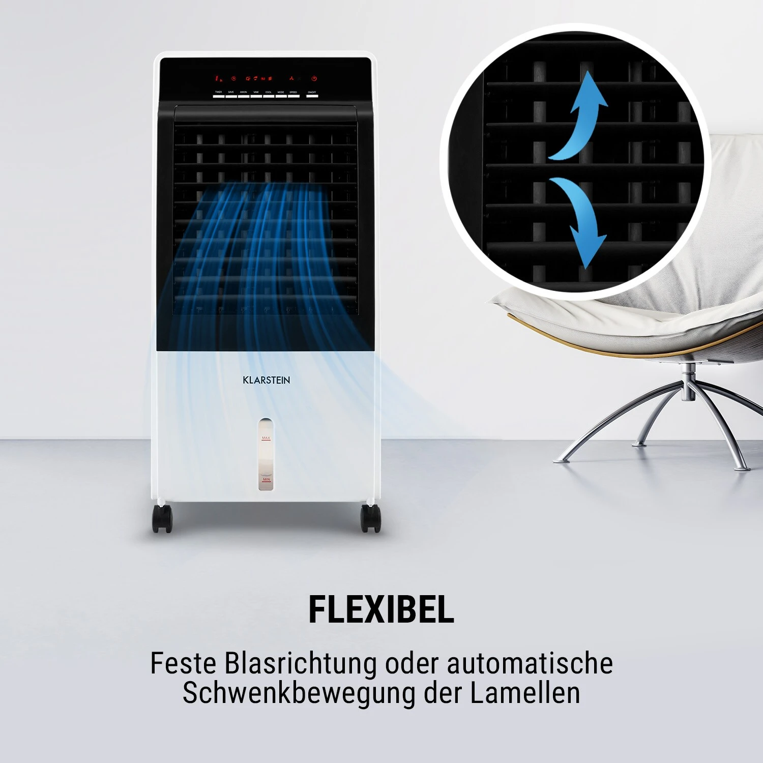 CTR-1 4-in-1 Luftkühler Ventilator Luftbefeuchter Luftreiniger 360 M³/h | 65 Watt | 7 Liter | 3 Geschwindigkeiten | Oszillation | Ionisator | Fernbedienung | Mobil – Bild 5