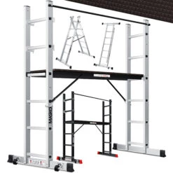 Masko® Baugerüst Alugerüst Gerüst ? Alu ? Leiter ? Arbeitsgerüst ? Arbeitsbühne | Bis 150 KG Belastbar | Anti-Rutsch Beschichtet | Gerüstleiter | GS Geprüft (EN 131)