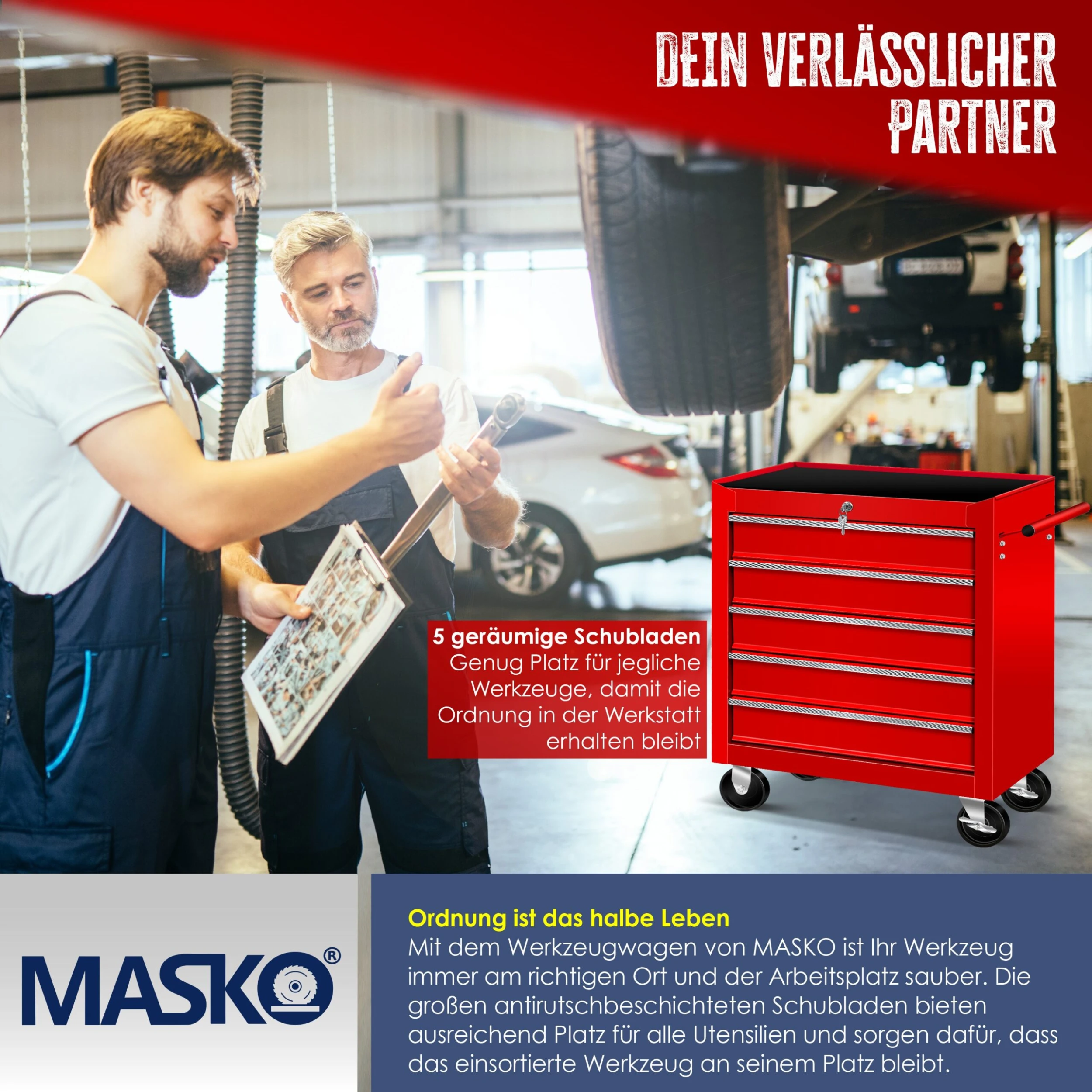 Masko® Werkstattwagen Rollwagen Werkzeugwagen Werkzeugkiste Fächer Toolbox Werkzeug Box – Bild 5