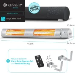 KESSER® Infrarot Heizstrahler 3000W IR-Gastro-Bar Terrassenstrahler Mit Fernbedienung Inkl. Schutzhülle Infrarotstrahler Quarzstrahler Terrassenheizer Wickeltischstrahler Wand-Heizstrahler Black