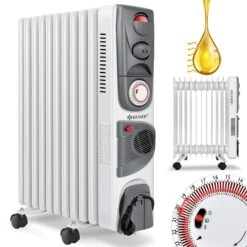 KESSER® Ölradiator - Elektrische Heizung 2500W Öl Radiator Elektroheizung Mobil Timer Lüfter Abschaltautomatik Stufenlose Temperaturregelung Überhitzungsschutz