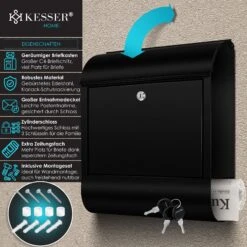 Alternative view of KESSER® XXL Briefkasten Edelstahl Mit Zeitungsfach , Gebürstet , 3x Schlüssel Abschließbar , Pulverbeschichtet , Wandmontage , Groß Front-Einwurf: DIN C4 = DIN A4 , Inkl. Montagematerial