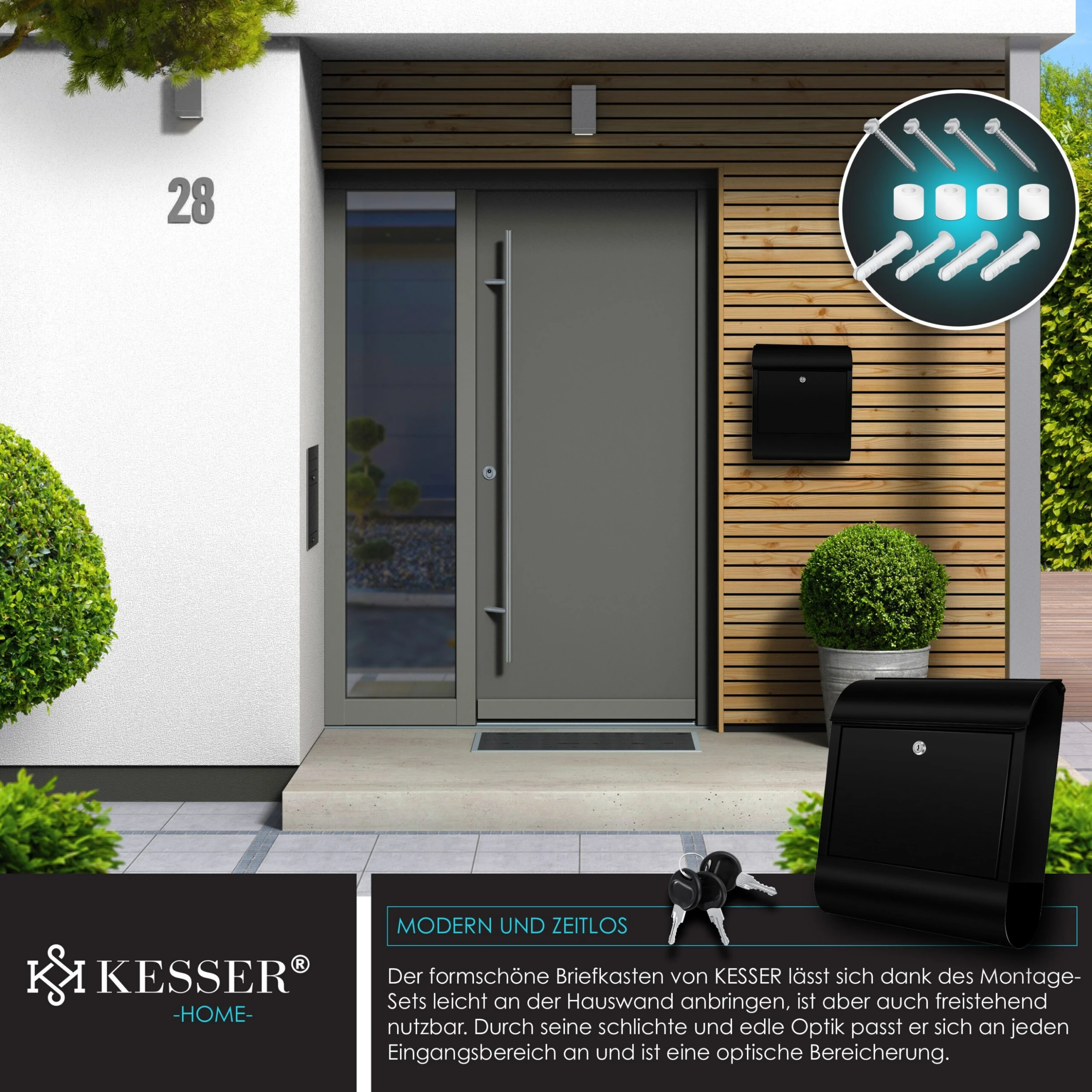 KESSER® XXL Briefkasten Edelstahl Mit Zeitungsfach , Gebürstet , 3x Schlüssel Abschließbar , Pulverbeschichtet , Wandmontage , Groß Front-Einwurf: DIN C4 = DIN A4 , Inkl. Montagematerial 5 KESSER® XXL Briefkasten Edelstahl Mit Zeitungsfach , Gebürstet , 3x Schlüssel Abschließbar , Pulverbeschichtet , Wandmontage , Groß Front-Einwurf: DIN C4 = DIN A4 , Inkl. Montagematerial – Bild 5