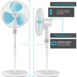 KESSER® - Standventilator 50W Standlüfter - Oszillationsfunktion 80 Grad - Standfuß Höhenverstellbar Ventilator 104 - 122cm - Hoher Luftdurchsatz - 3 Geschwindigkeitsstufen - Leise -Kessler-Shop 8600364700 20139 prod 005