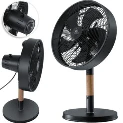 KESSER® – Tischventilator Metall - Holz Leise Mit 3 Geschwindigkeitsstufen - 80° Oszillation - Neigungswinkel 25° - Modernes Design | Mittelsäule Aus Holz