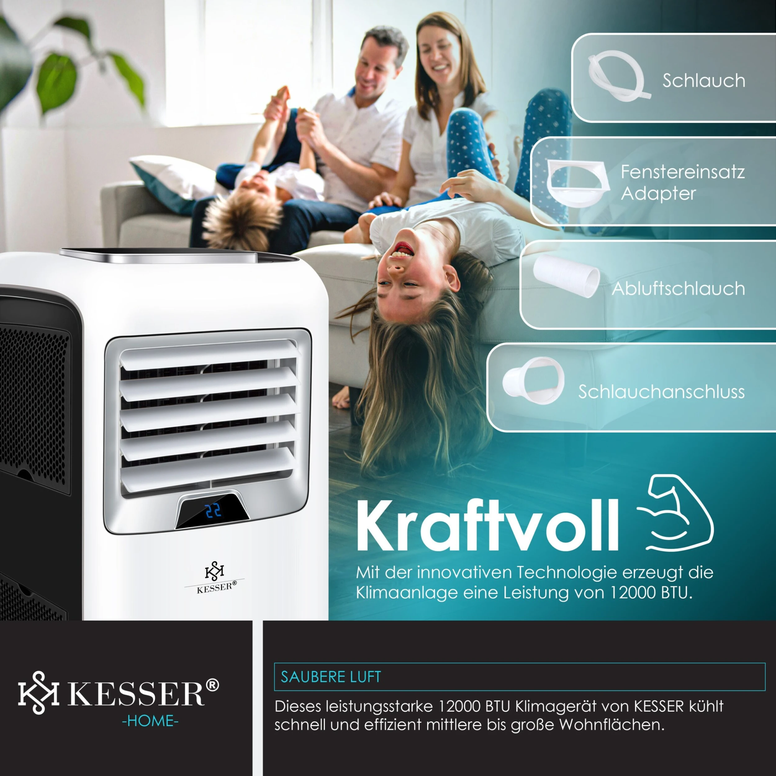 KESSER® – Klimaanlage Mobiles Klimagerät 4in1 Kühlen, Luftentfeuchter, Lüften, Ventilator - 12.000 BTU/h (3.500 Watt) 3,5 KW - Klima Mit Montagematerial, Fernbedienung Und Timer, Nachtmodus (EEK: A) 6 KESSER® – Klimaanlage Mobiles Klimagerät 4in1 Kühlen, Luftentfeuchter, Lüften, Ventilator - 12.000 BTU/h (3.500 Watt) 3,5 KW - Klima Mit Montagematerial, Fernbedienung Und Timer, Nachtmodus (EEK: A) – Bild 6