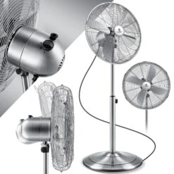 KESSER® Standventilator Metall 40 Cm | Oszillation 80 Grad | Chrom-Design | Höhenverstellbarer Standfuß | 3 Geschwindigkeiten | 30 Grad Neigbar | Ventilator Standlüfter | Ventilator |