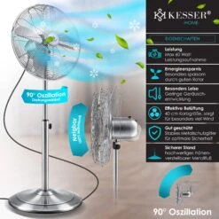 Alternative view of KESSER® Standventilator Metall 40 Cm | Oszillation 80 Grad | Chrom-Design | Höhenverstellbarer Standfuß | 3 Geschwindigkeiten | 30 Grad Neigbar | Ventilator Standlüfter | Ventilator |