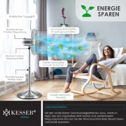 KESSER® Standventilator Metall 40 Cm | Oszillation 80 Grad | Chrom-Design | Höhenverstellbarer Standfuß | 3 Geschwindigkeiten | 30 Grad Neigbar | Ventilator Standlüfter | Ventilator | -Kessler-Shop 8600364700 20457 prod 003