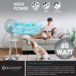 KESSER® Standventilator Metall 40 Cm | Oszillation 80 Grad | Chrom-Design | Höhenverstellbarer Standfuß | 3 Geschwindigkeiten | 30 Grad Neigbar | Ventilator Standlüfter | Ventilator | -Kessler-Shop 8600364700 20457 prod 006