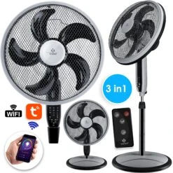 KESSER® 3in1 Standventilator Tischventilator Wandventilator Mit App Wifi , Fernbedienung | Timer | Leise Oszillation 80 Grad | Ventilator | 4 Geschwindigkeiten Inkl. Wandhalterung