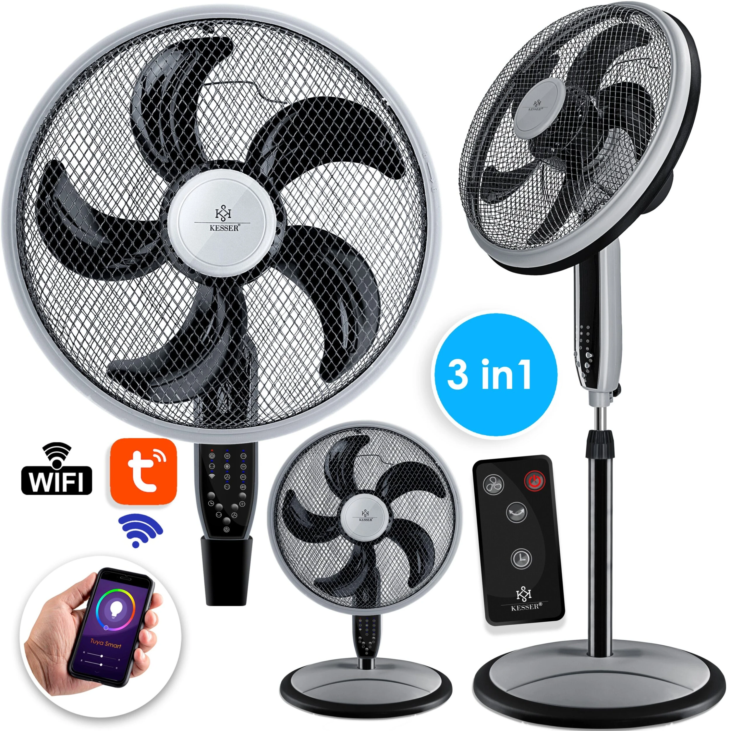 KESSER® 3in1 Standventilator Tischventilator Wandventilator Mit App Wifi , Fernbedienung | Timer | Leise Oszillation 80 Grad | Ventilator | 4 Geschwindigkeiten Inkl. Wandhalterung 1 KESSER® 3in1 Standventilator Tischventilator Wandventilator Mit App Wifi , Fernbedienung | Timer | Leise Oszillation 80 Grad | Ventilator | 4 Geschwindigkeiten Inkl. Wandhalterung