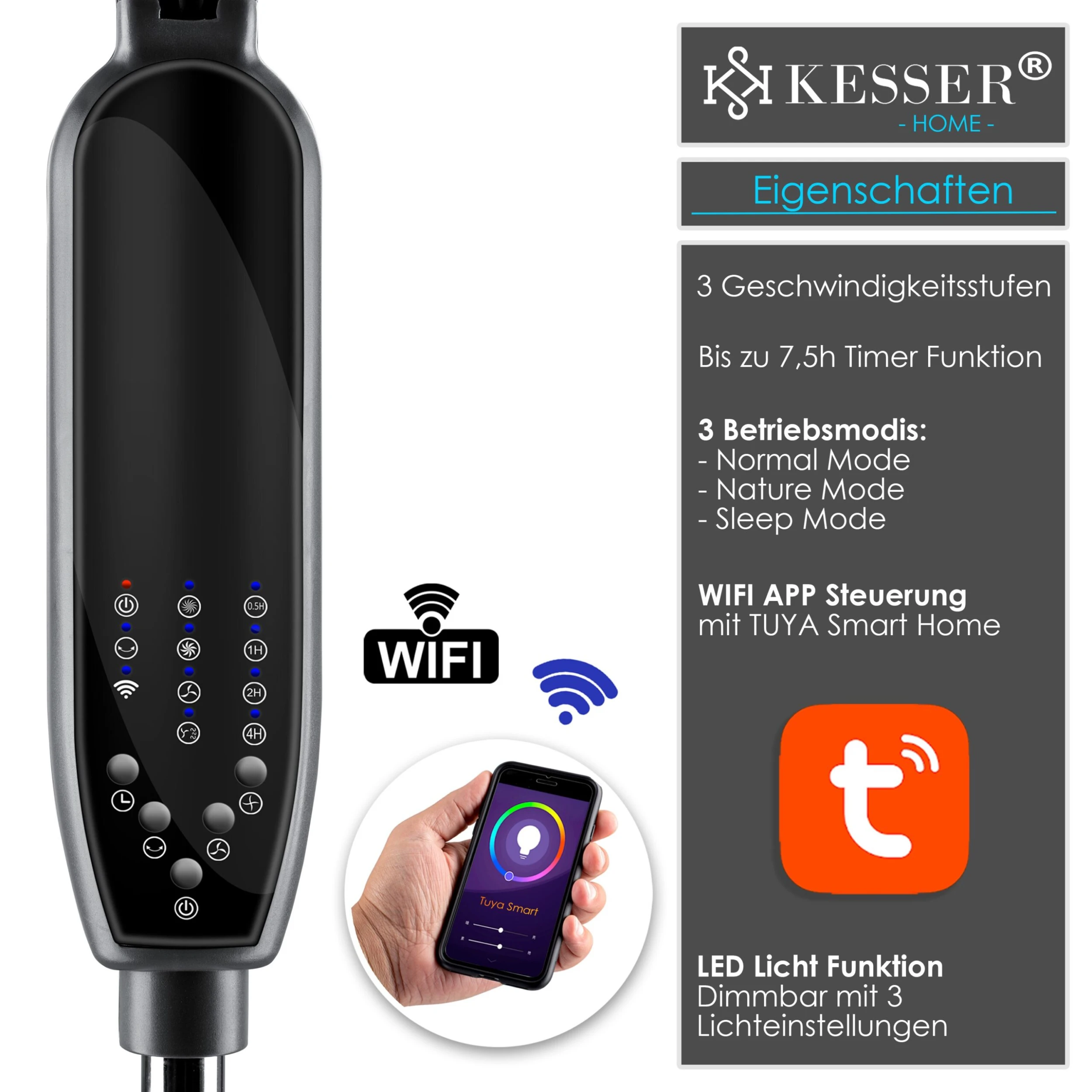 KESSER® 3in1 Standventilator Tischventilator Wandventilator Mit App Wifi , Fernbedienung | Timer | Leise Oszillation 80 Grad | Ventilator | 4 Geschwindigkeiten Inkl. Wandhalterung 4 KESSER® 3in1 Standventilator Tischventilator Wandventilator Mit App Wifi , Fernbedienung | Timer | Leise Oszillation 80 Grad | Ventilator | 4 Geschwindigkeiten Inkl. Wandhalterung – Bild 4