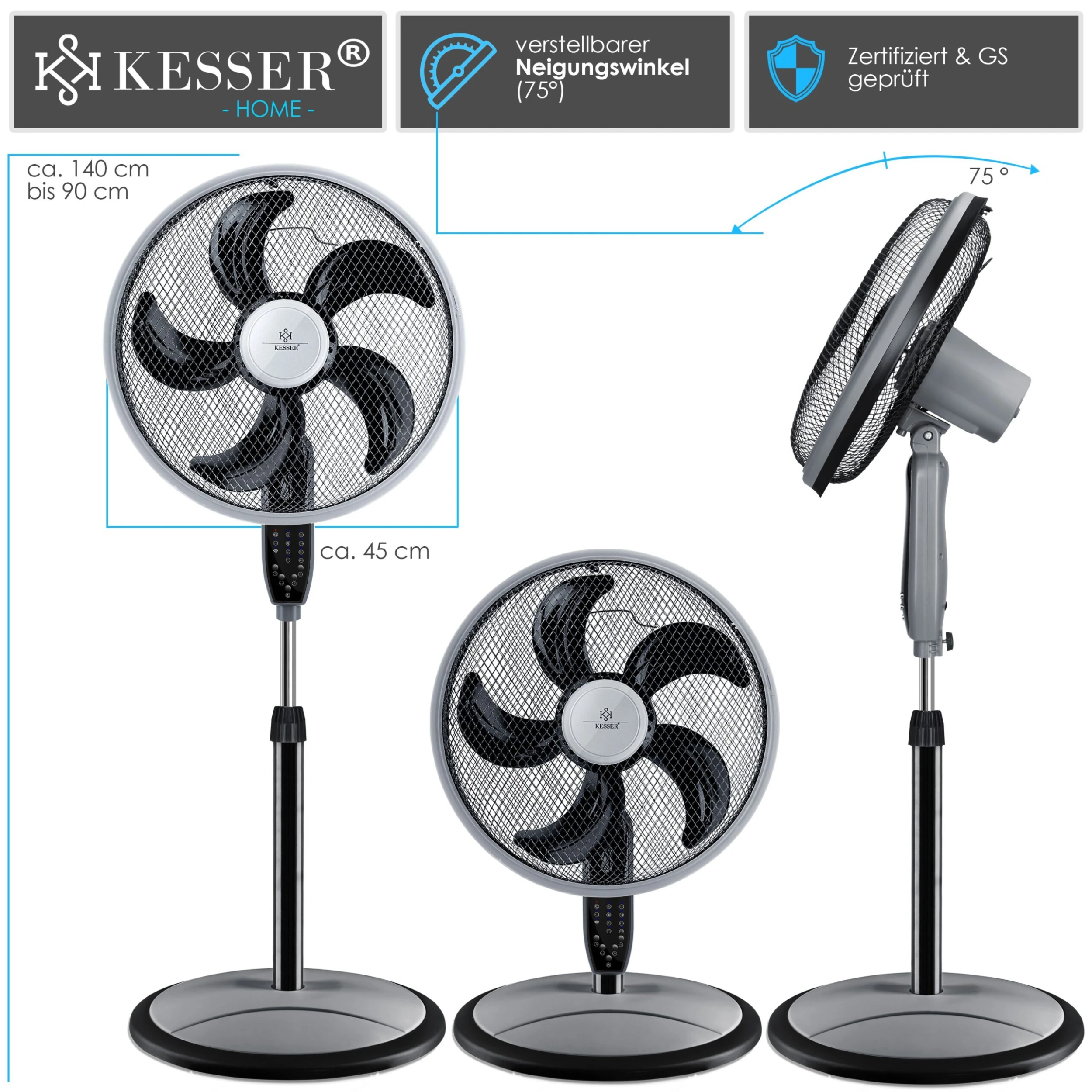 KESSER® 3in1 Standventilator Tischventilator Wandventilator Mit App Wifi , Fernbedienung | Timer | Leise Oszillation 80 Grad | Ventilator | 4 Geschwindigkeiten Inkl. Wandhalterung 5 KESSER® 3in1 Standventilator Tischventilator Wandventilator Mit App Wifi , Fernbedienung | Timer | Leise Oszillation 80 Grad | Ventilator | 4 Geschwindigkeiten Inkl. Wandhalterung – Bild 5