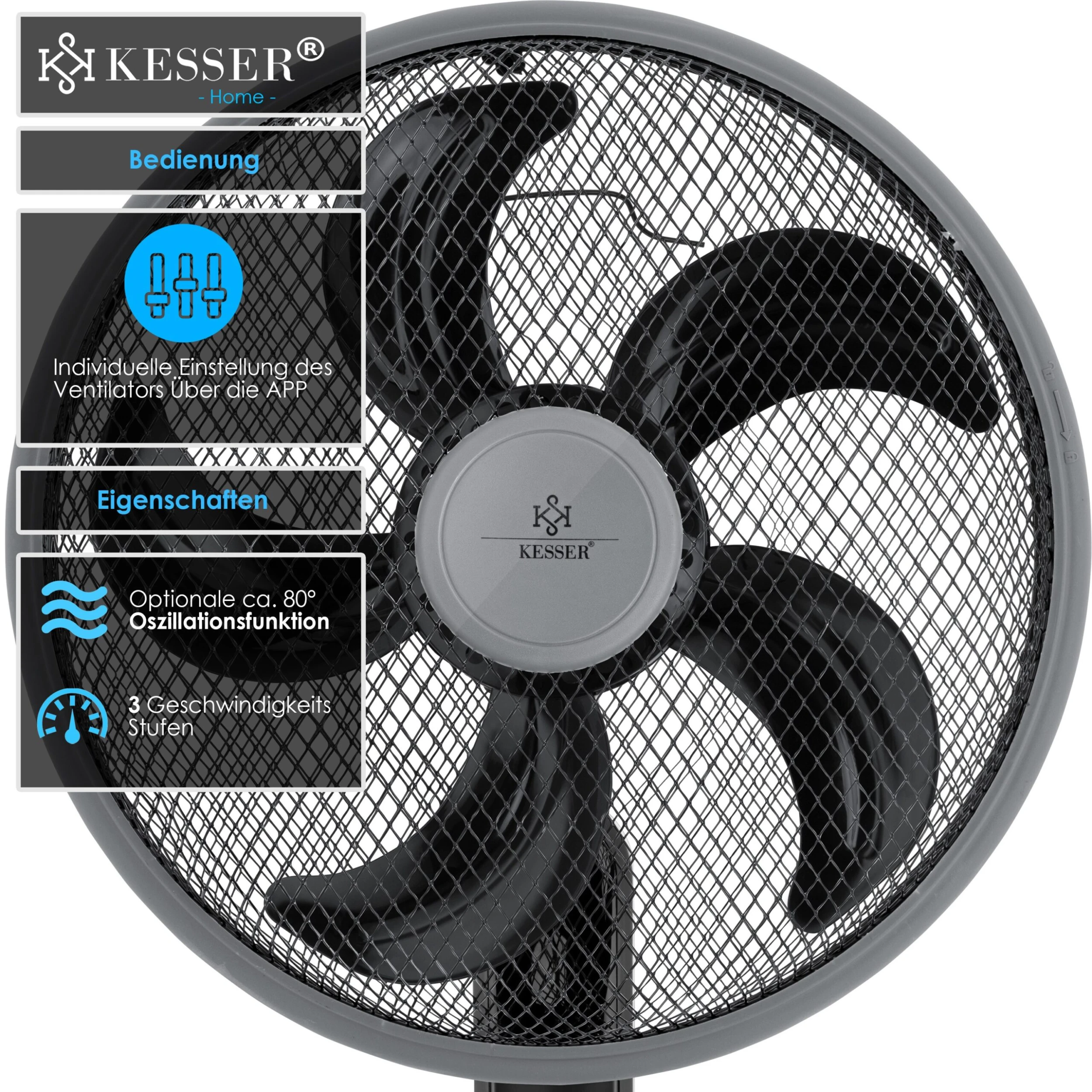 KESSER® 3in1 Standventilator Tischventilator Wandventilator Mit App Wifi , Fernbedienung | Timer | Leise Oszillation 80 Grad | Ventilator | 4 Geschwindigkeiten Inkl. Wandhalterung 6 KESSER® 3in1 Standventilator Tischventilator Wandventilator Mit App Wifi , Fernbedienung | Timer | Leise Oszillation 80 Grad | Ventilator | 4 Geschwindigkeiten Inkl. Wandhalterung – Bild 6