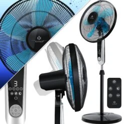 KESSER® - Standventilator Mit Fernbedienung Und Display Led - Timer | 24 Geschwindigkeiten | Leise Oszillation 80 Grad - 60 Watt - Ventilator Höhenverstellbarer 115 - 134 Cm - Kopf 35 Grad Neigbar