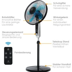Alternative view of KESSER® - Standventilator Mit Fernbedienung Und Display Led - Timer | 24 Geschwindigkeiten | Leise Oszillation 80 Grad - 60 Watt - Ventilator Höhenverstellbarer 115 - 134 Cm - Kopf 35 Grad Neigbar