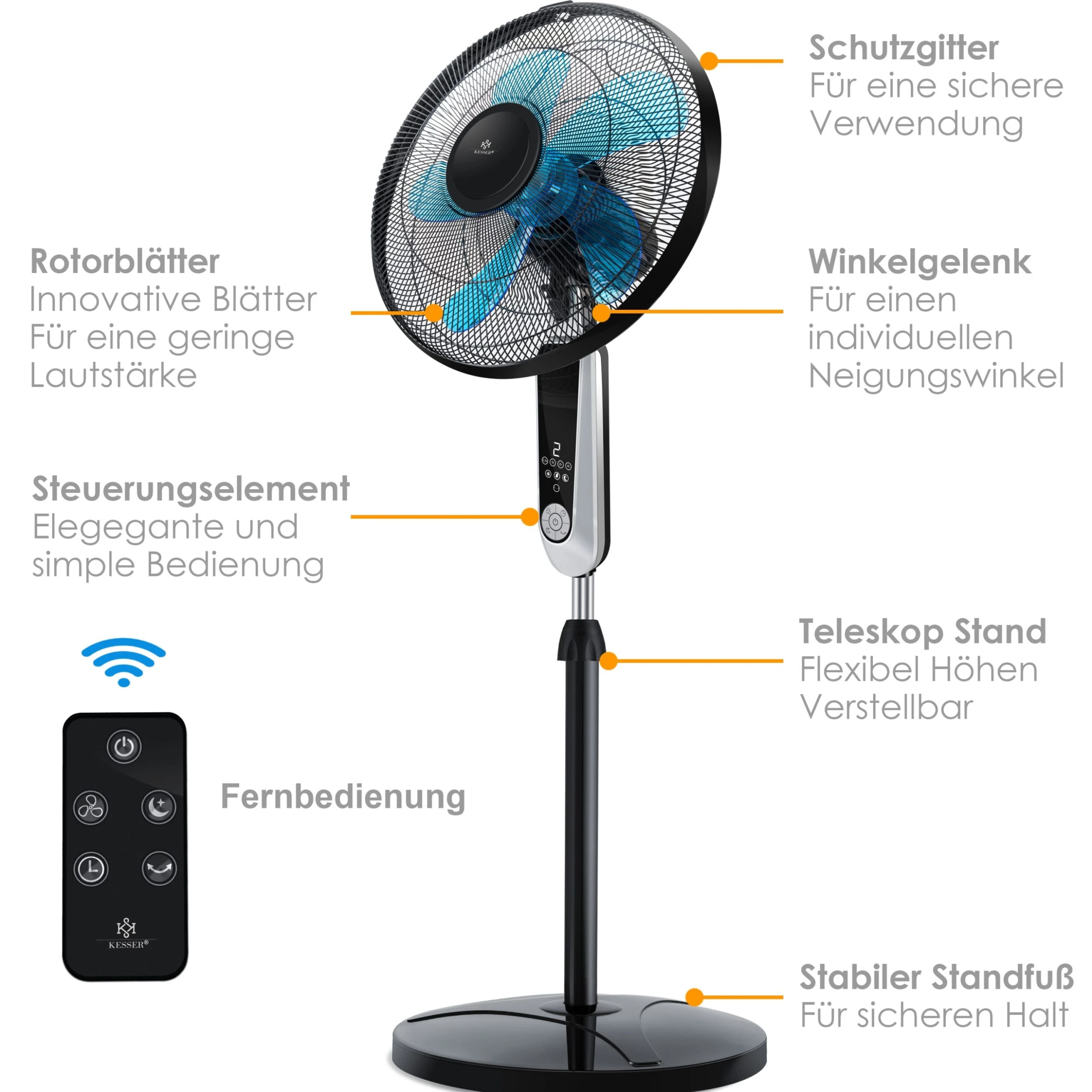 KESSER® - Standventilator Mit Fernbedienung Und Display Led - Timer | 24 Geschwindigkeiten | Leise Oszillation 80 Grad - 60 Watt - Ventilator Höhenverstellbarer 115 - 134 Cm - Kopf 35 Grad Neigbar 2 KESSER® - Standventilator Mit Fernbedienung Und Display Led - Timer | 24 Geschwindigkeiten | Leise Oszillation 80 Grad - 60 Watt - Ventilator Höhenverstellbarer 115 - 134 Cm - Kopf 35 Grad Neigbar – Bild 2