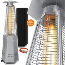 KESSER® Heizstrahler Pyramide Für Terrasse Terrassenheizer Gas 12,5 KW Gasheizstrahler Gasheizer , Wärmestrahler, Heizgerät, Inkl. Schutzhülle , Mit Gasschlauch Druckminderer , Wärmeabzug Edelstahl