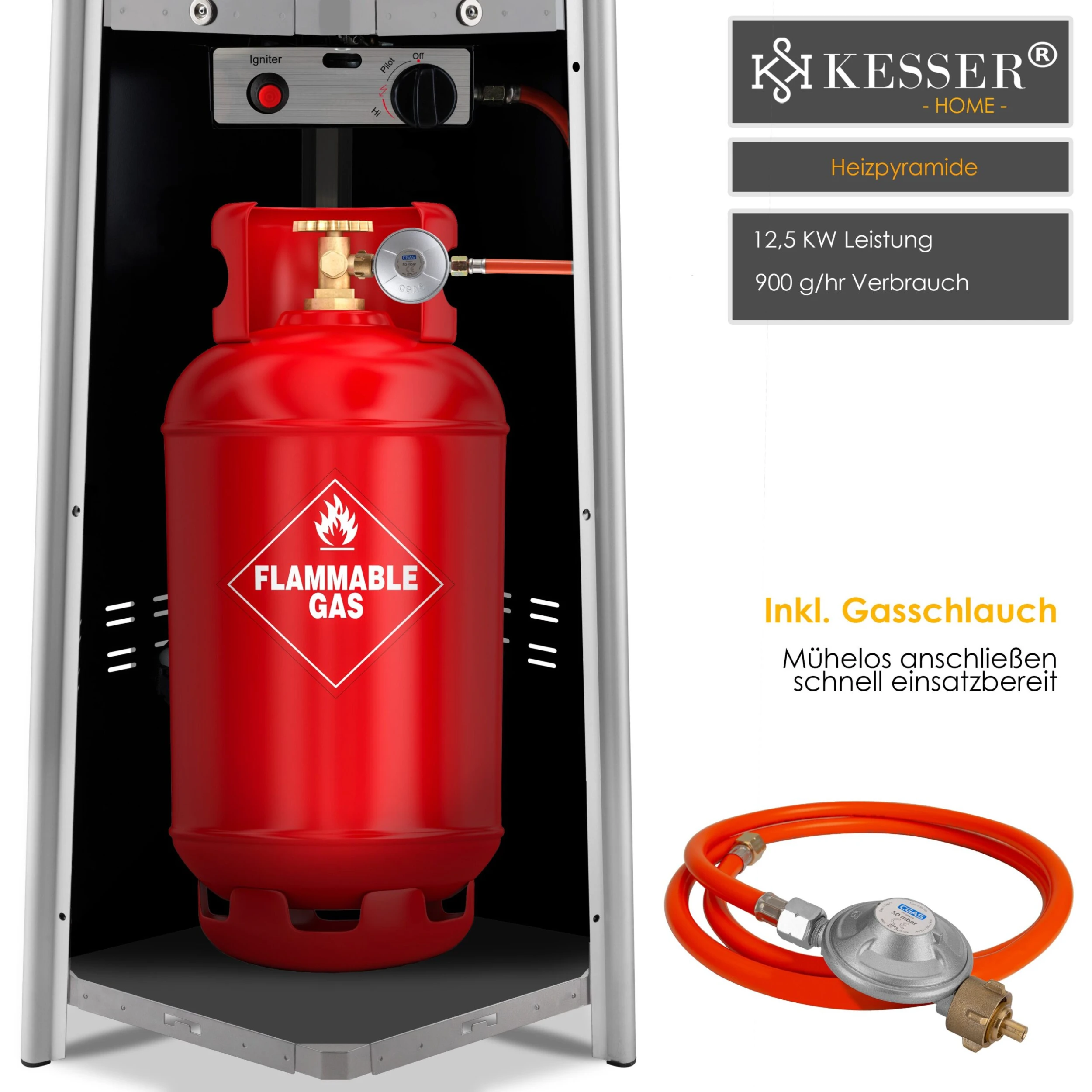 KESSER® Heizstrahler Pyramide Für Terrasse Terrassenheizer Gas 12,5 KW Gasheizstrahler Gasheizer , Wärmestrahler, Heizgerät, Inkl. Schutzhülle , Mit Gasschlauch Druckminderer , Wärmeabzug Edelstahl 4 KESSER® Heizstrahler Pyramide Für Terrasse Terrassenheizer Gas 12,5 KW Gasheizstrahler Gasheizer , Wärmestrahler, Heizgerät, Inkl. Schutzhülle , Mit Gasschlauch Druckminderer , Wärmeabzug Edelstahl – Bild 4