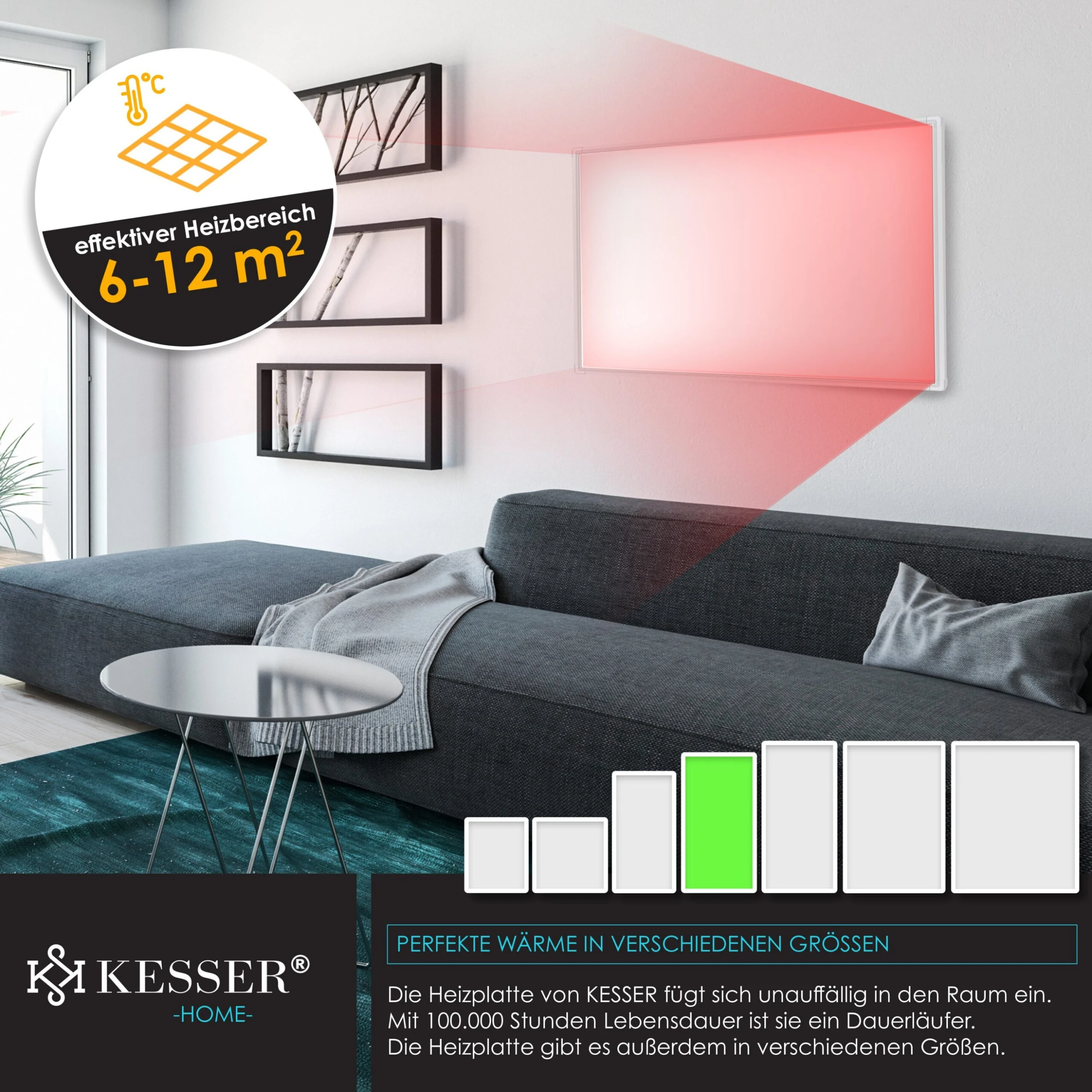 KESSER® Infrarotheizung Mit Thermostat Infrarot Wandheizung Elektroheizung IP44 – Bild 4
