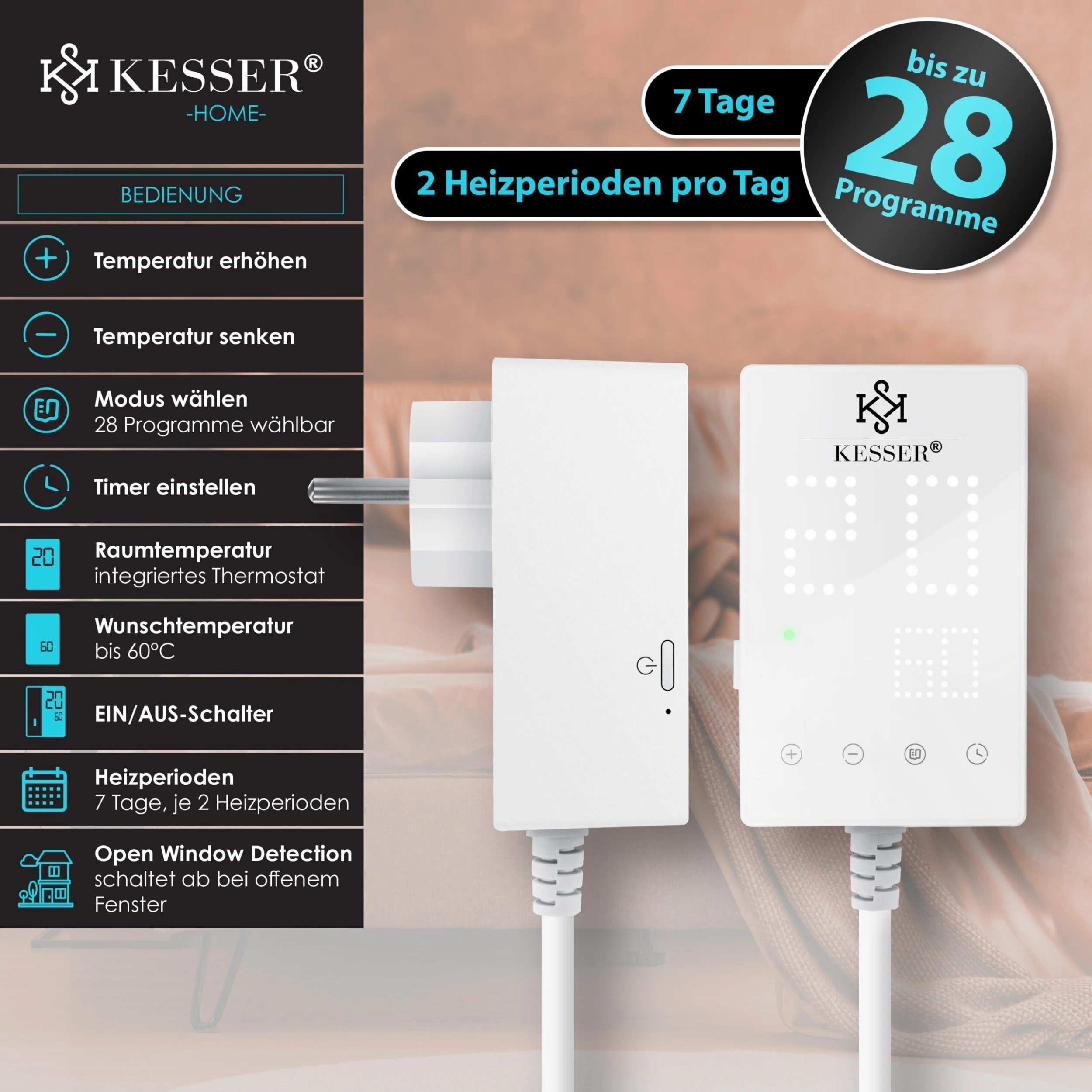 KESSER® Infrarotheizung Mit Thermostat Infrarot Wandheizung Elektroheizung IP44 – Bild 6