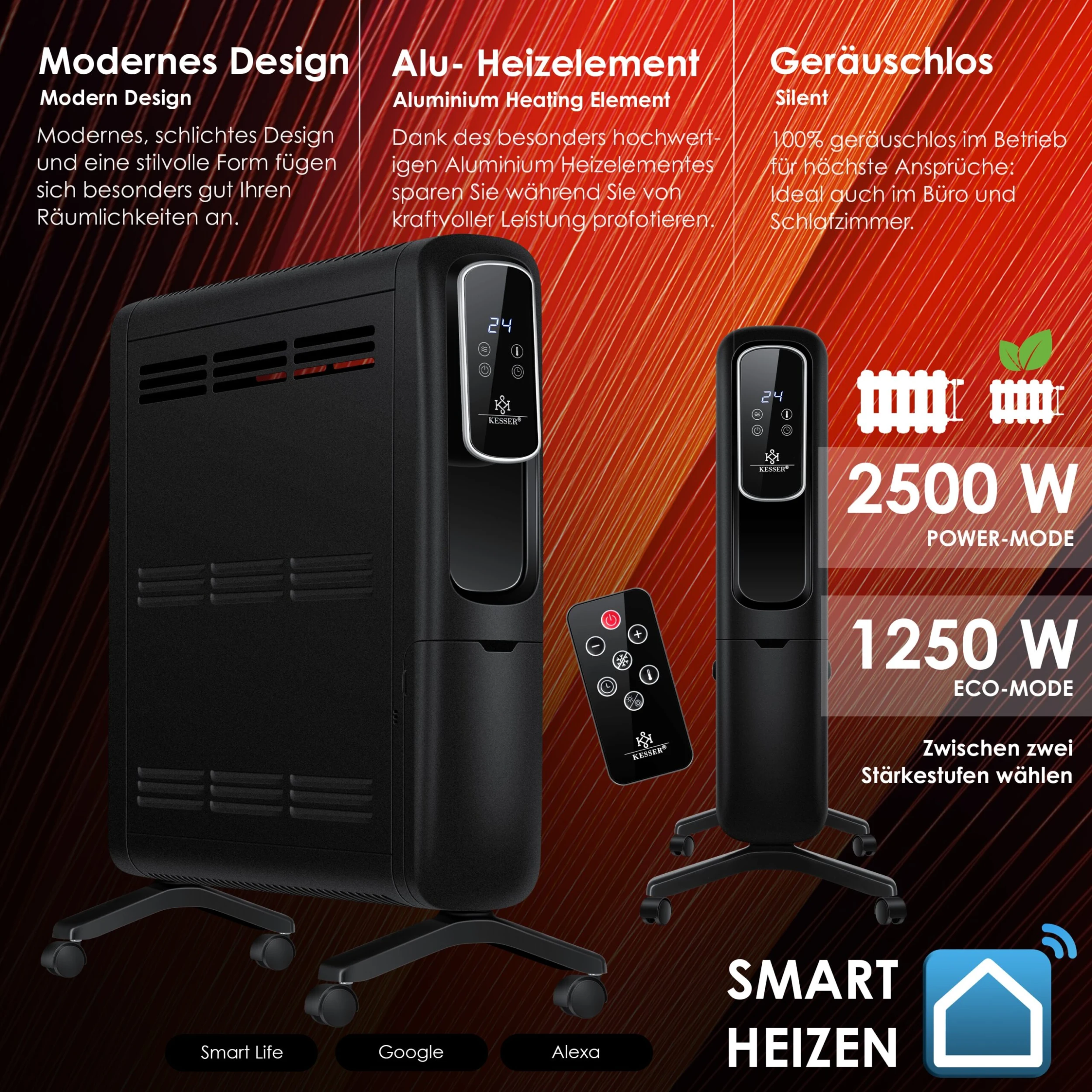 KESSER® Konvektor Elektrische Heizung ECO 2500W Heizkörper Elektroheizung Standheizung Energiesparend Display WiFi App & Fernbedienung Touchscreen - Mobil Radiator 24h Timer Thermostat 5 KESSER® Konvektor Elektrische Heizung ECO 2500W Heizkörper Elektroheizung Standheizung Energiesparend Display WiFi App & Fernbedienung Touchscreen - Mobil Radiator 24h Timer Thermostat – Bild 5