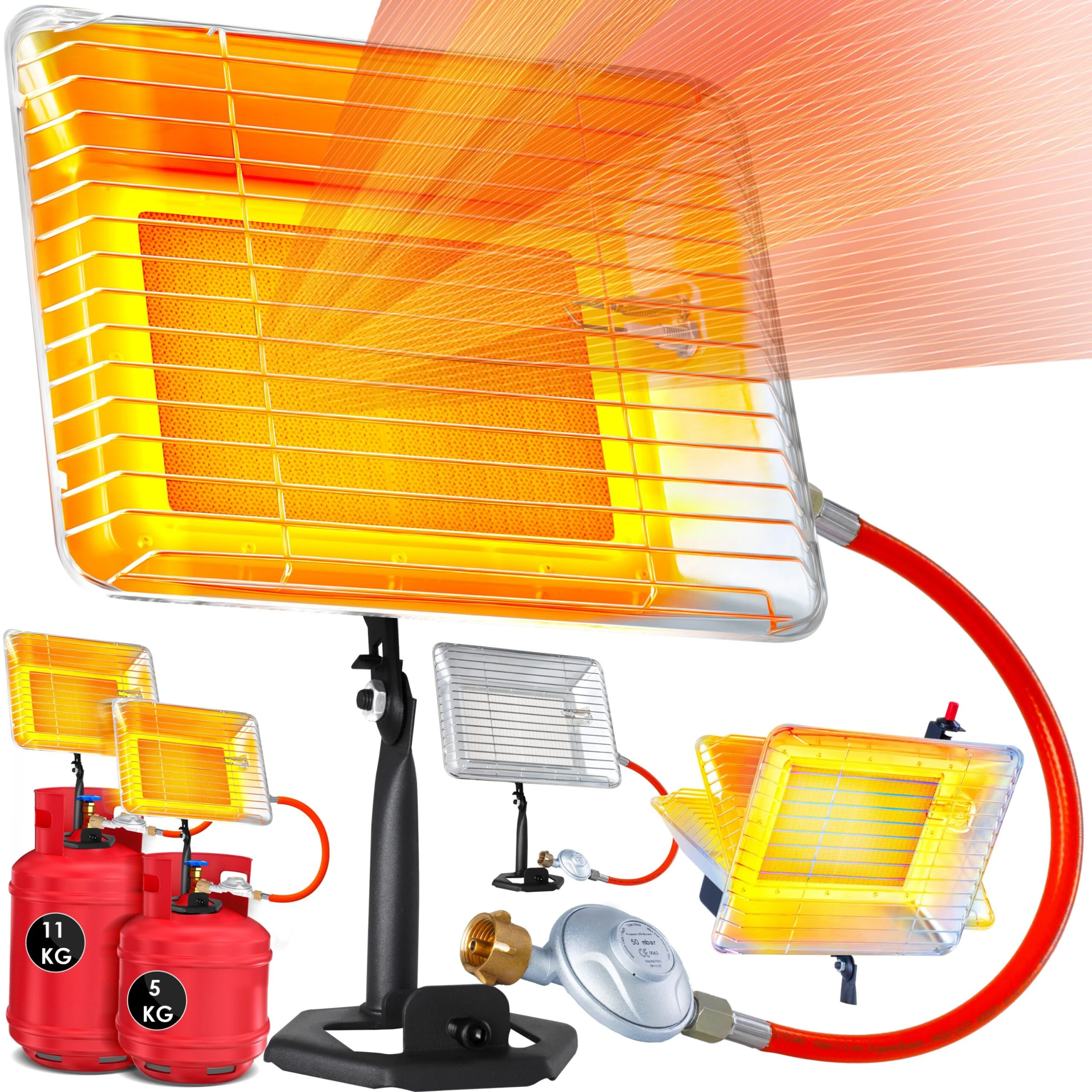 KESSER® Gasheizer Heizstrahler Gas Aufsatz Strahler Inkl. Piezo Zündung Schlauch & Regler Flaschenhalterung Gasheizstrahler Aufsatzheizstrahler Betrieben Mit Propan - Gas Für 5 Kg Oder 11 Kg Flaschen