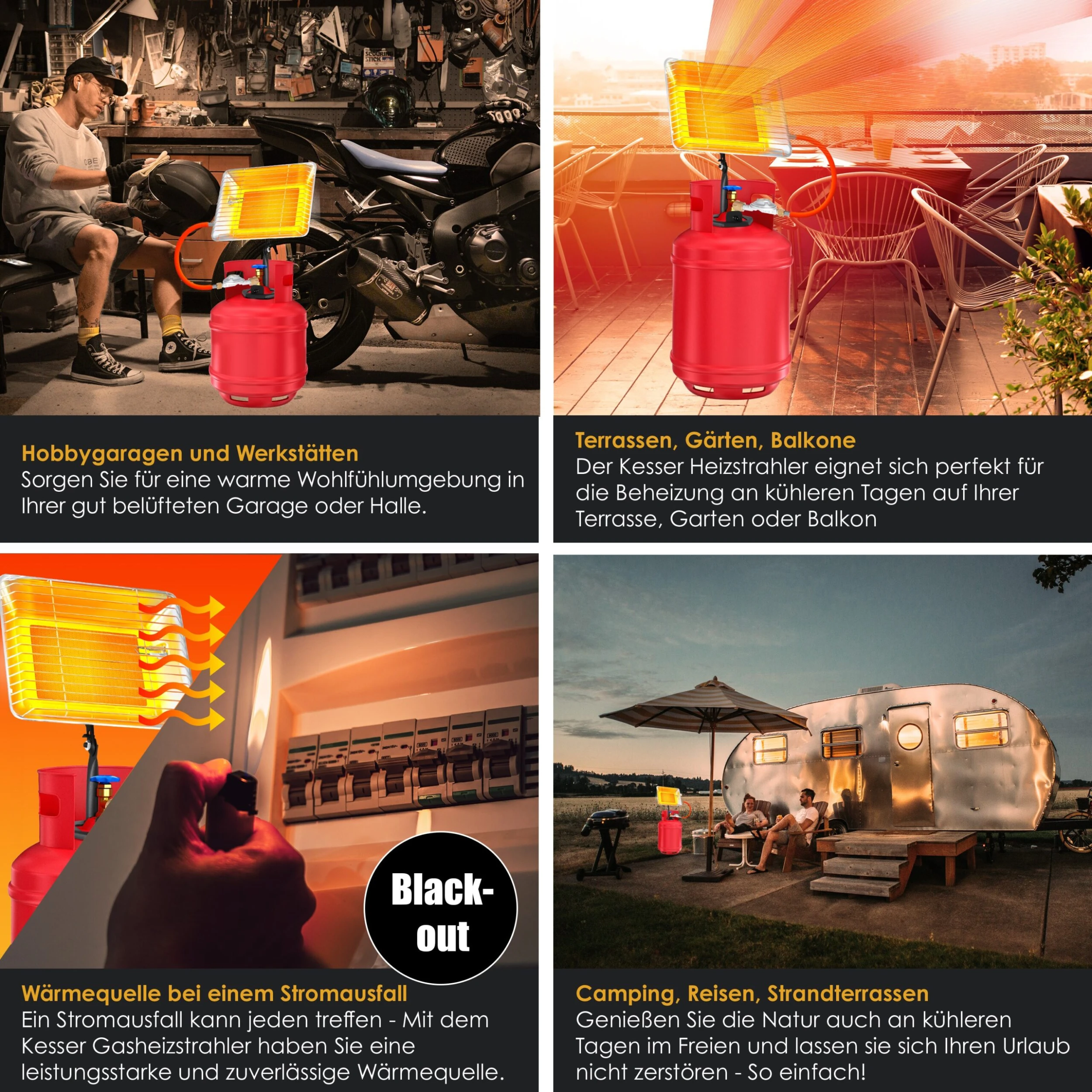 KESSER® Gasheizer Heizstrahler Gas Aufsatz Strahler Inkl. Piezo Zündung Schlauch & Regler Flaschenhalterung Gasheizstrahler Aufsatzheizstrahler Betrieben Mit Propan - Gas Für 5 Kg Oder 11 Kg Flaschen – Bild 3
