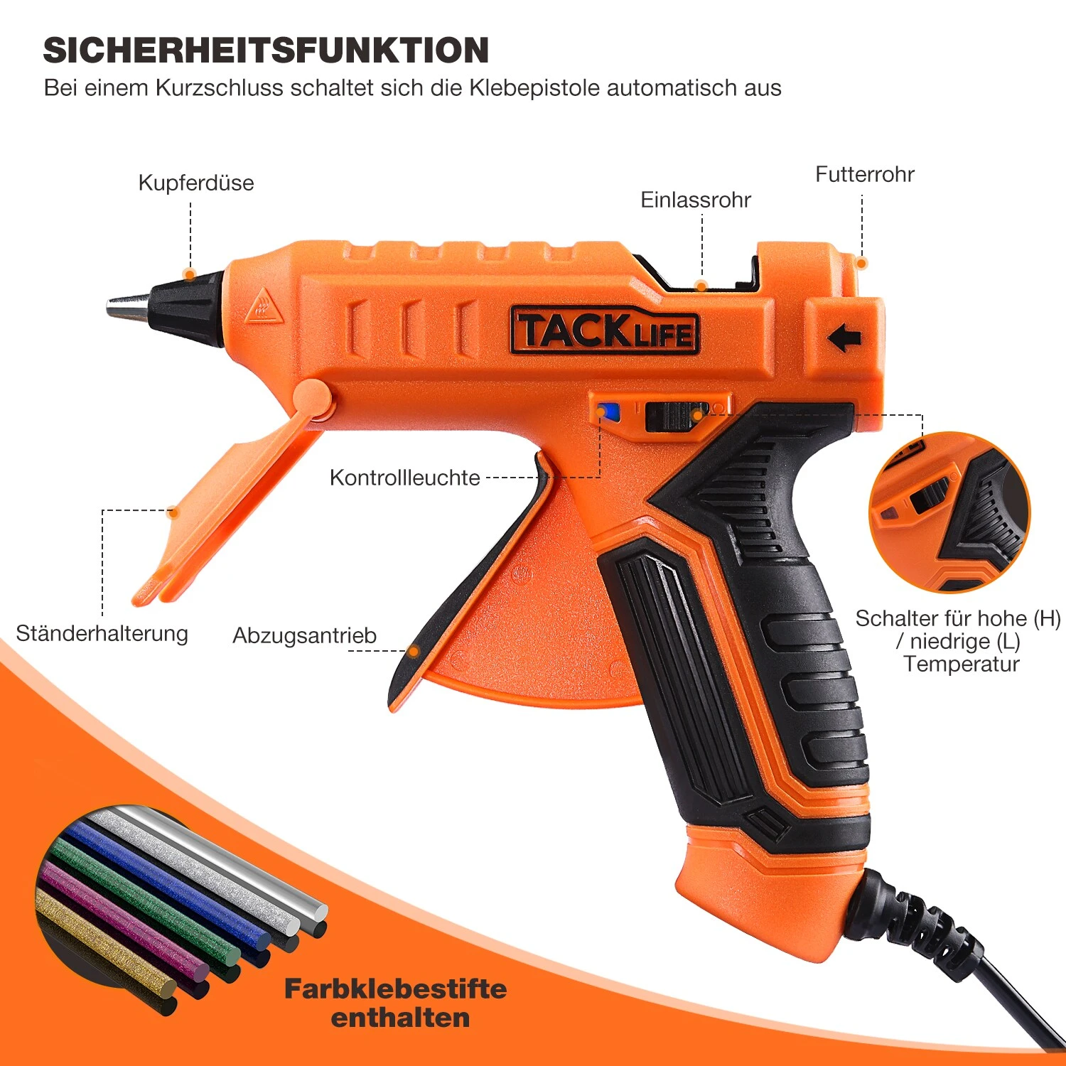 TACKLIFE GGO21AC Mini Heißklebepistole 30W, 60pcs Klebesticks, Flexibler Auslöser Überhitzungsschutz Hochtemperatur, Basteln/Schnellreparaturen. 2 TACKLIFE GGO21AC Mini Heißklebepistole 30W, 60pcs Klebesticks, Flexibler Auslöser Überhitzungsschutz Hochtemperatur, Basteln/Schnellreparaturen. – Bild 2