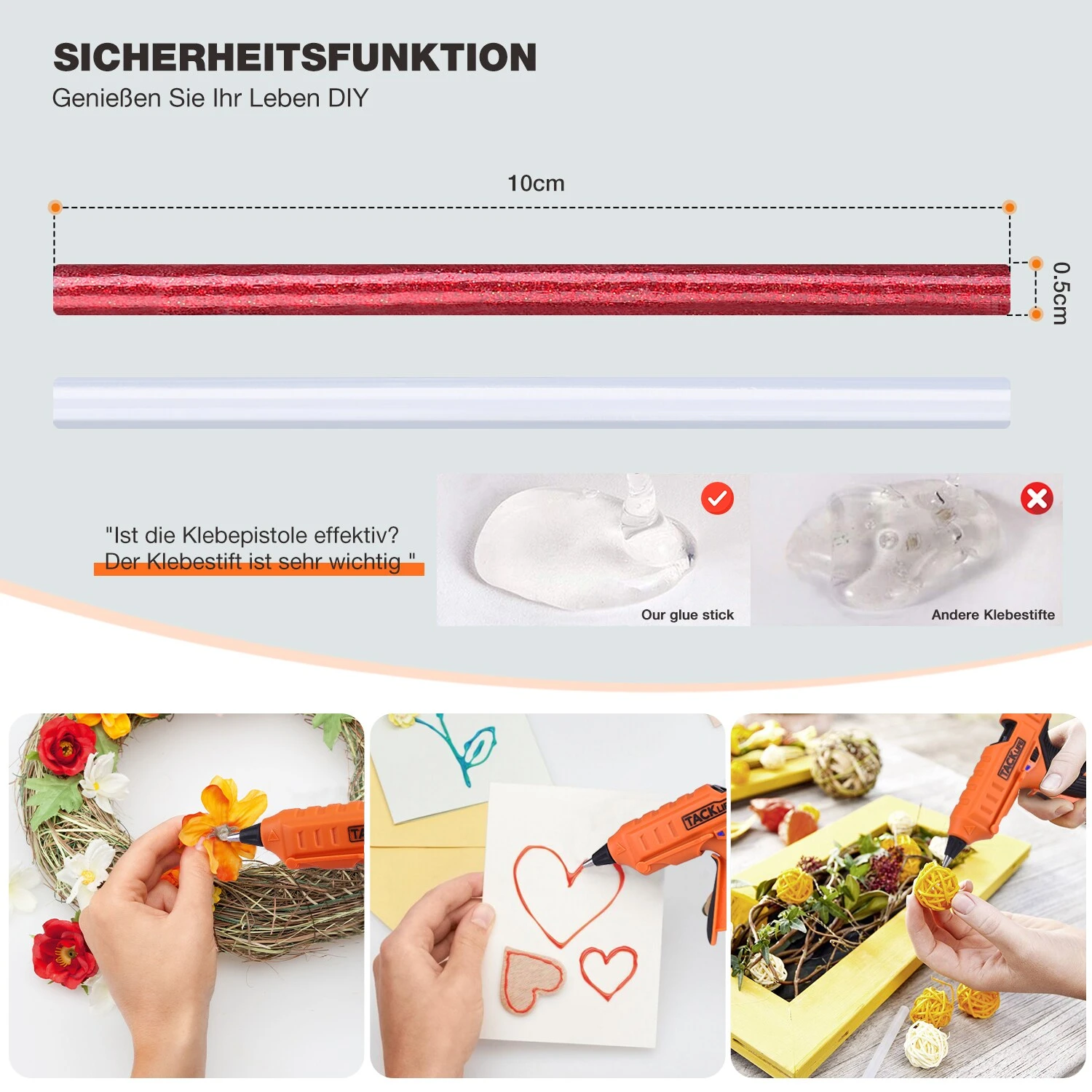 TACKLIFE GGO21AC Mini Heißklebepistole 30W, 60pcs Klebesticks, Flexibler Auslöser Überhitzungsschutz Hochtemperatur, Basteln/Schnellreparaturen. 4 TACKLIFE GGO21AC Mini Heißklebepistole 30W, 60pcs Klebesticks, Flexibler Auslöser Überhitzungsschutz Hochtemperatur, Basteln/Schnellreparaturen. – Bild 4