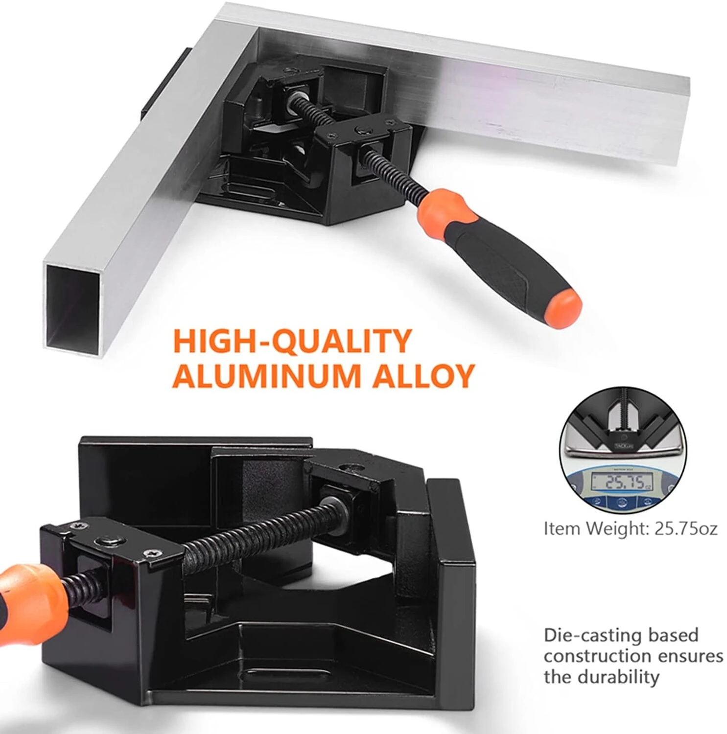 TACKLIDE HAC3A, Eckklemme, 90°-Winkelklemme Mit Einem Griff, Gehäuse Aus Aluminiumlegierung, Drehbare Backe, Gewindestange Aus Kohlenstoffstahl Zum Verbinden Von Holz, Metall Und Glas, Ideal Für Die Holzbearbeitung Im Heimwerkerbereich. – Bild 3