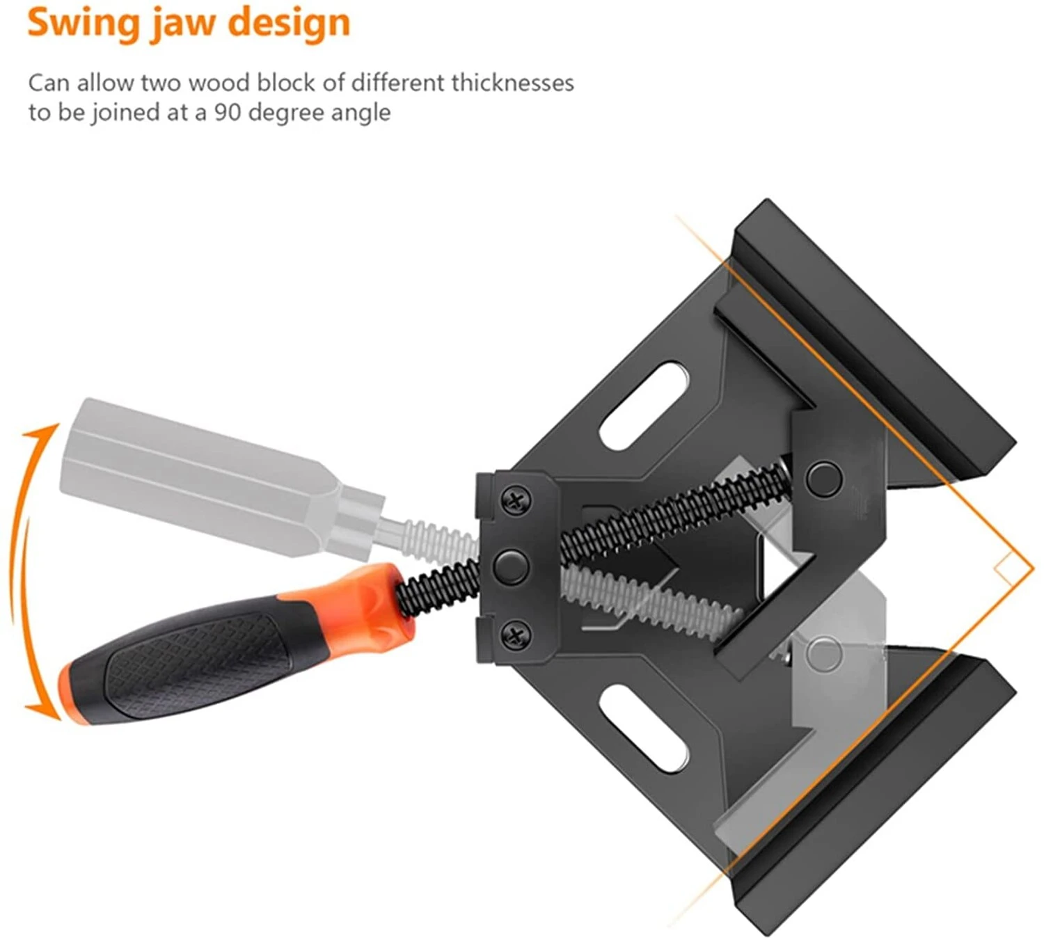 TACKLIDE HAC3A, Eckklemme, 90°-Winkelklemme Mit Einem Griff, Gehäuse Aus Aluminiumlegierung, Drehbare Backe, Gewindestange Aus Kohlenstoffstahl Zum Verbinden Von Holz, Metall Und Glas, Ideal Für Die Holzbearbeitung Im Heimwerkerbereich. – Bild 4