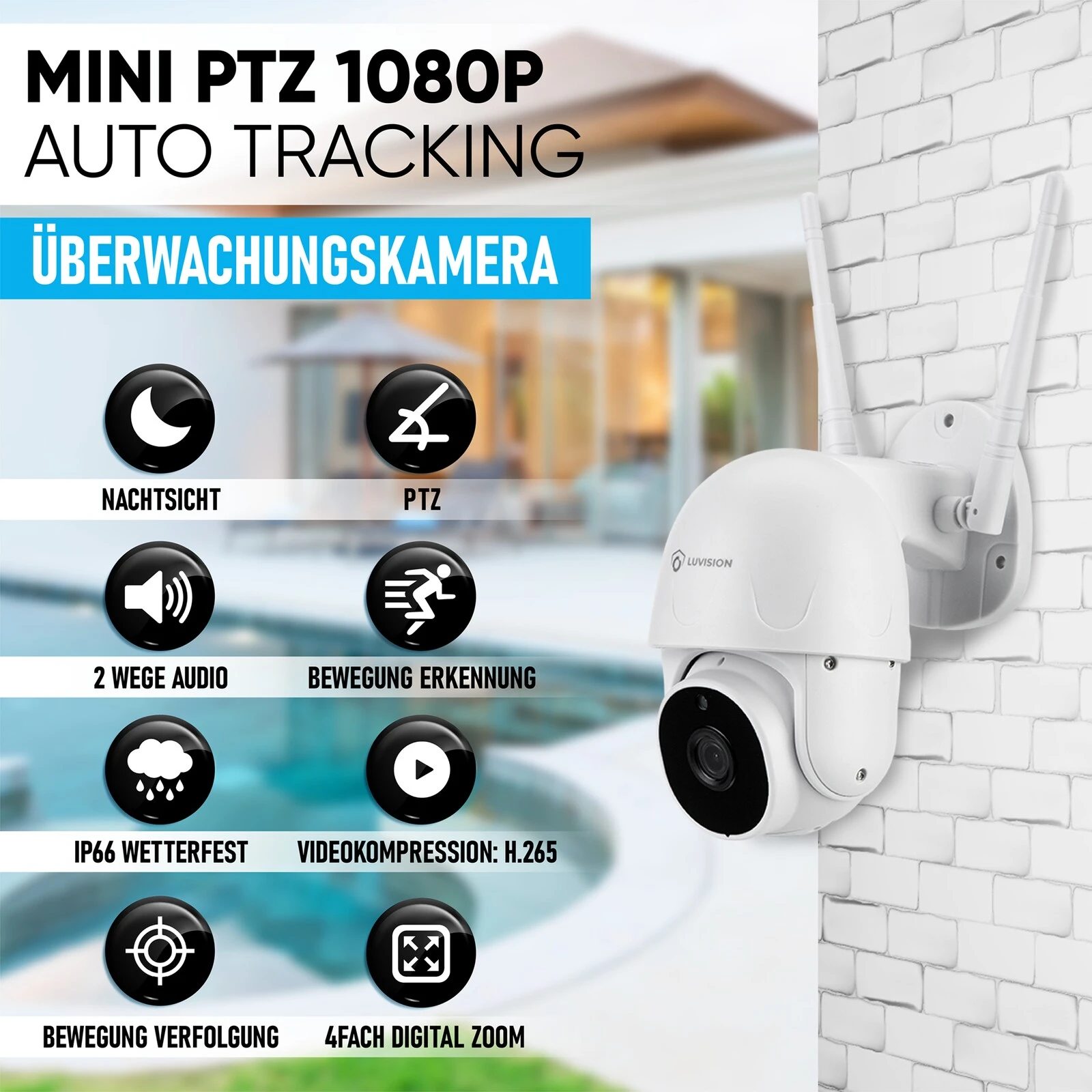 LUVISION WLAN Auto Tracking PTZ Drehbare Überwachungskamera Zoom Mit Automatische Bewegungsverfolgung Tuya App Versteckte Nachtsicht – Bild 2
