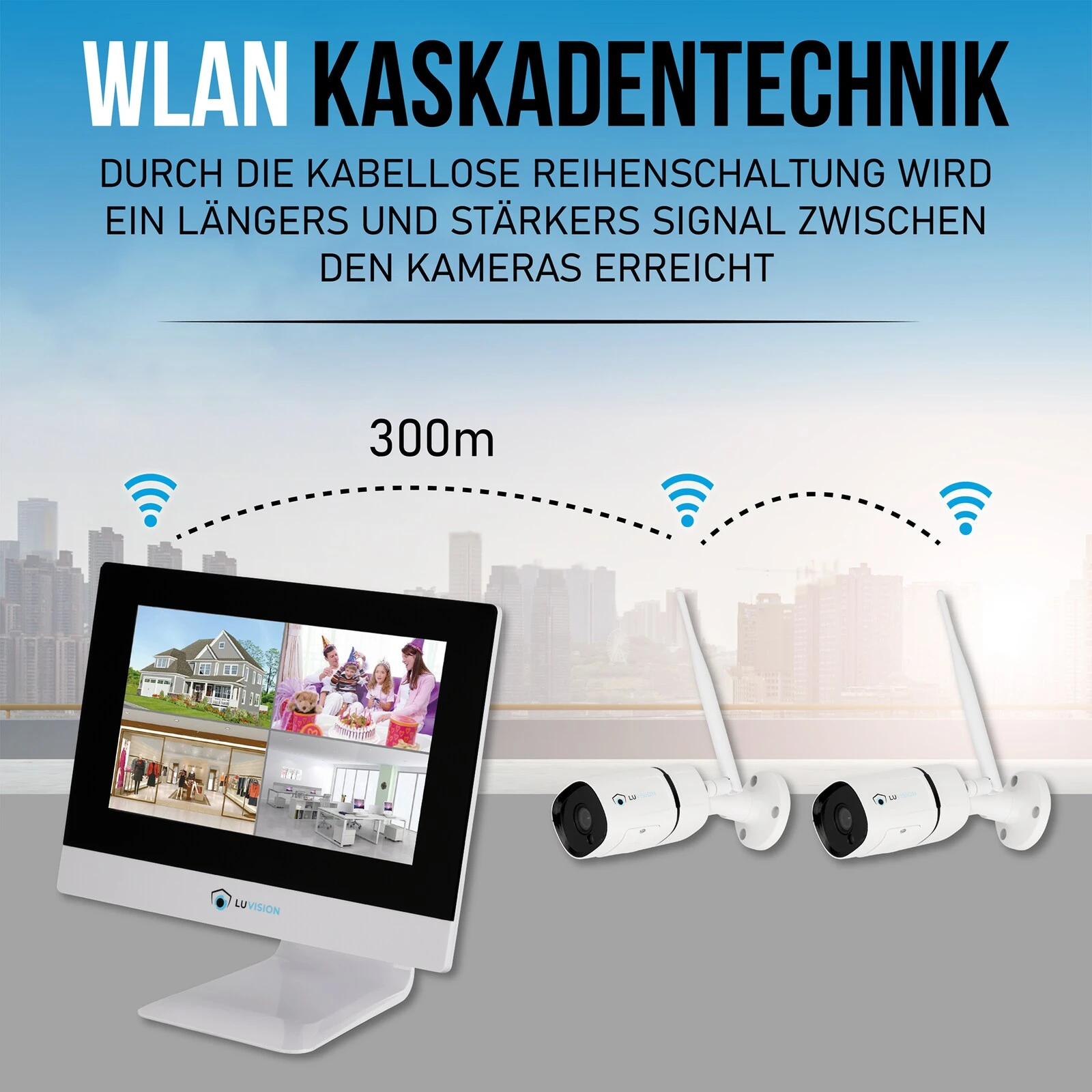 LUVISION WLAN Funk Kamera Set Überwachungssystem Mit Monitor HDD-Rekorder & Cloud Speicher 4 Bis 8 IP Kameras & App – Bild 4