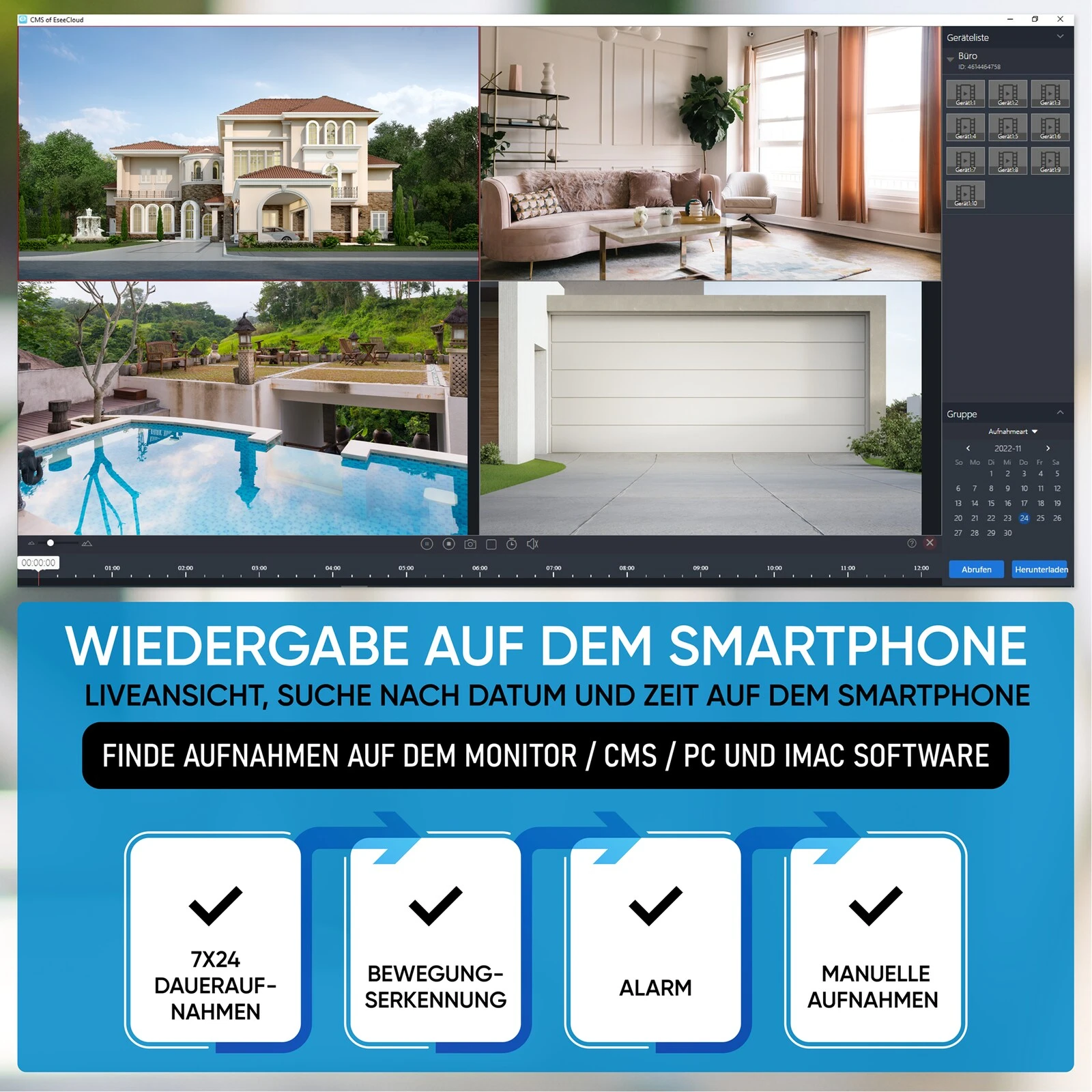 LUVISION WLAN Funk Kamera Set Überwachungssystem Mit Monitor HDD-Rekorder & Cloud Speicher 4 Bis 8 IP Kameras & App – Bild 6